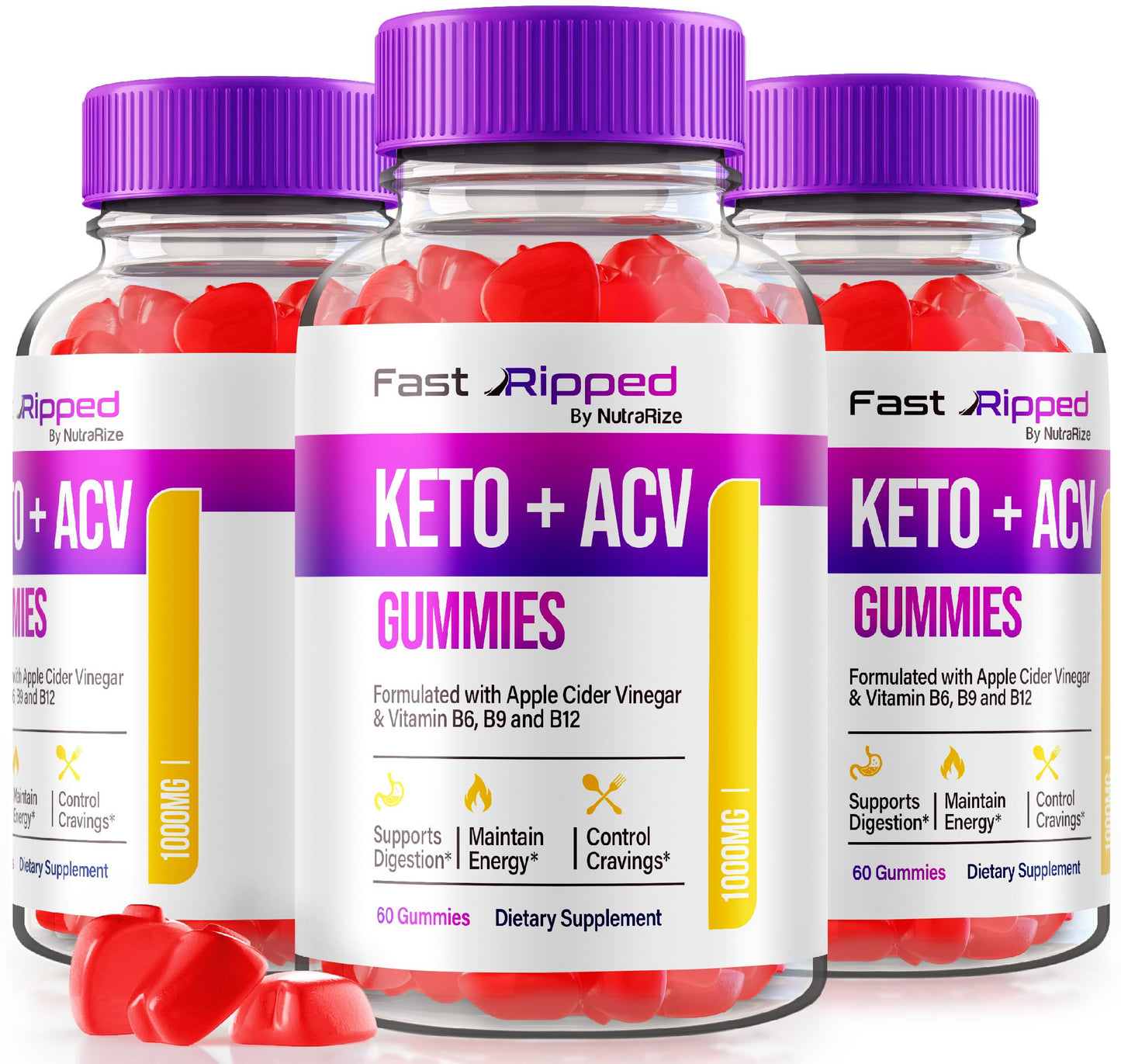NutraRize Fast Ripped Keto+ACV Gummies, Advanced Formula, 180 Gummies