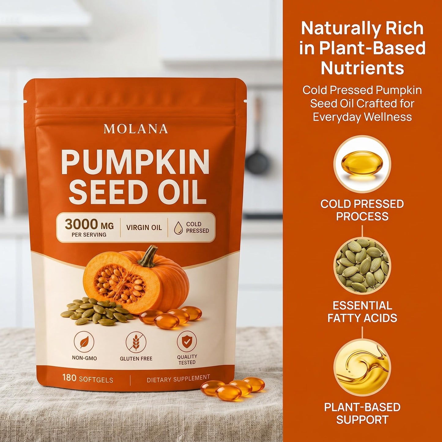 EVERVISION Molana Pumpkin Seed Oil Softgels, 180 Count