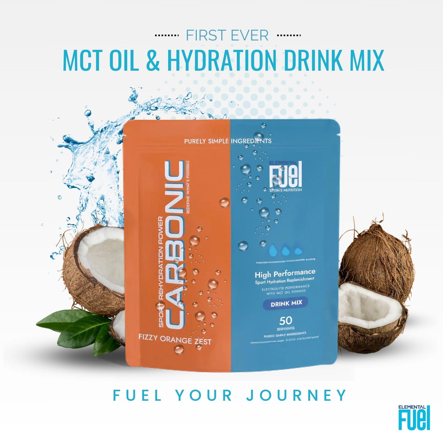 Elemental Fuel Carbonic Orange Zest Hydration & MCT Oil Powder - First-Ever Advanced Electrolyte & MCT Formula, Enhances Hydration, Sustained Energy & Recovery - 31.25 Servings