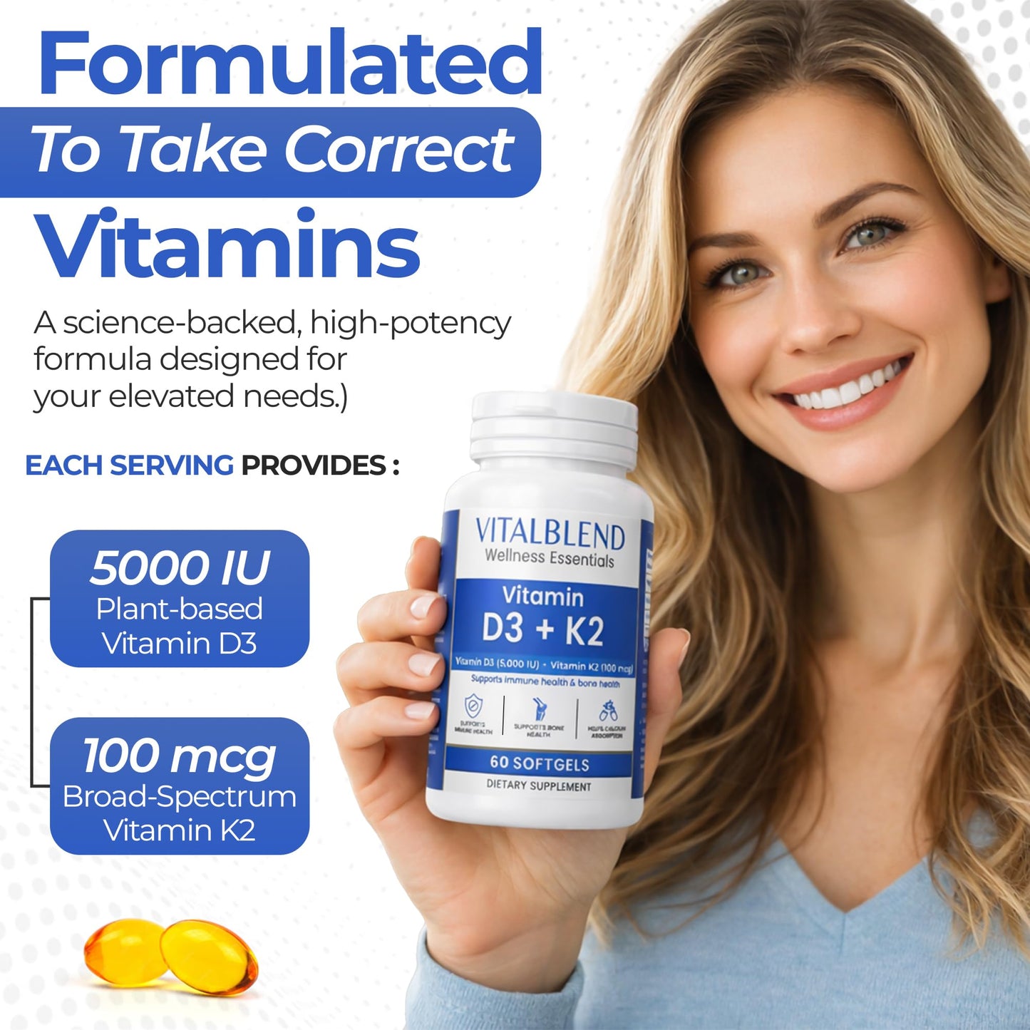 vitalblend Vitamin D3 K2 Softgels 60 Count