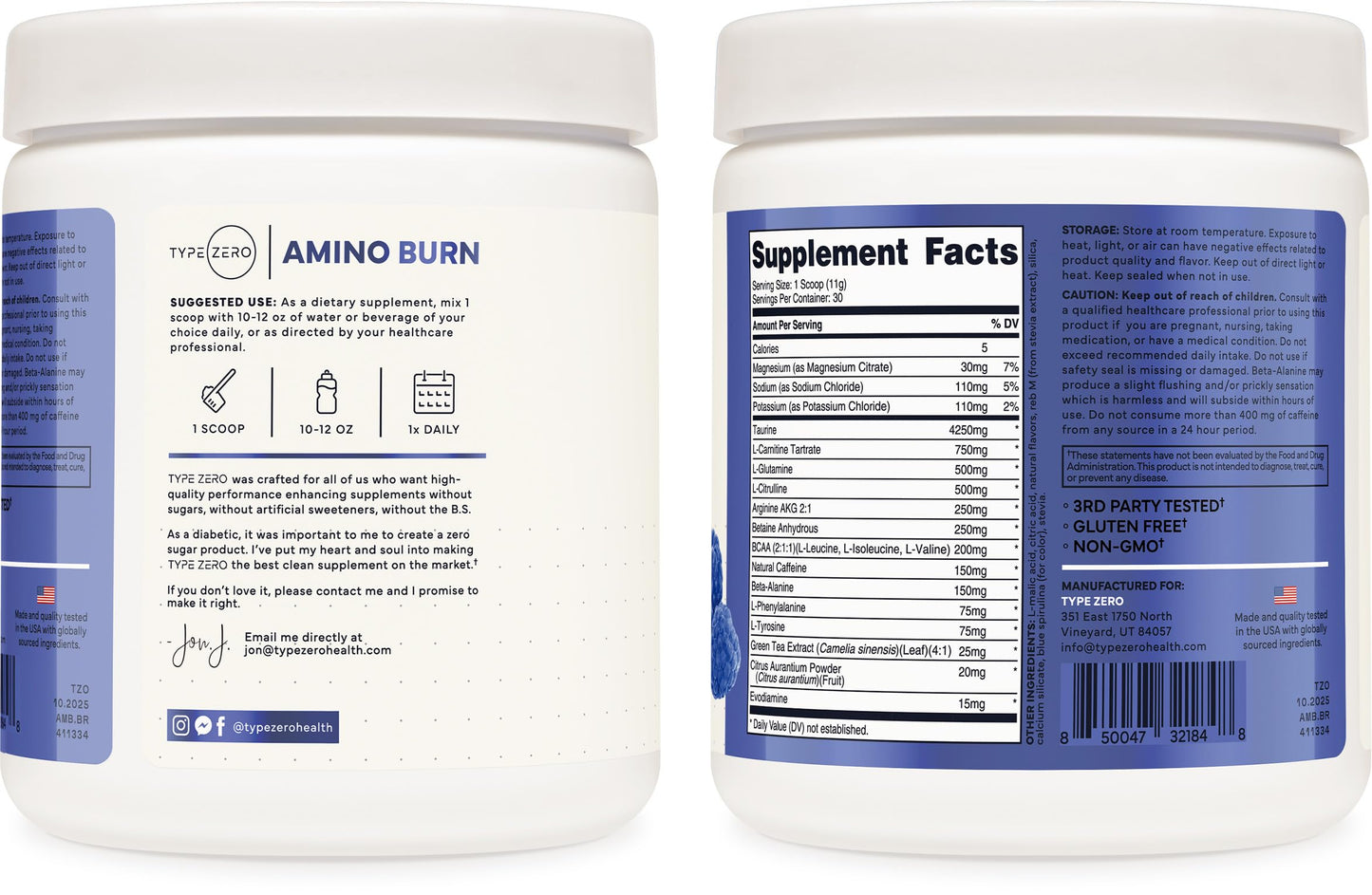 Type Zero Amino Burn Powder 11.5 oz