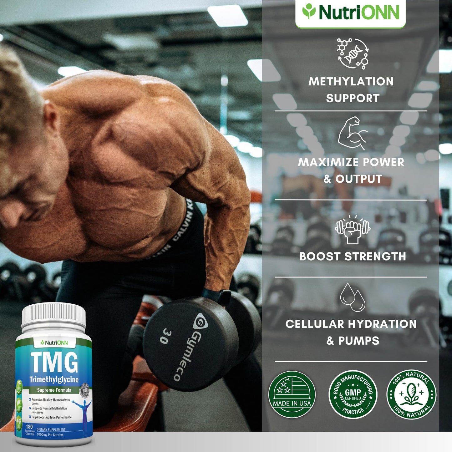 NutriONN TMG Trimethylglycine Supplement Capsule, 180 Capsules