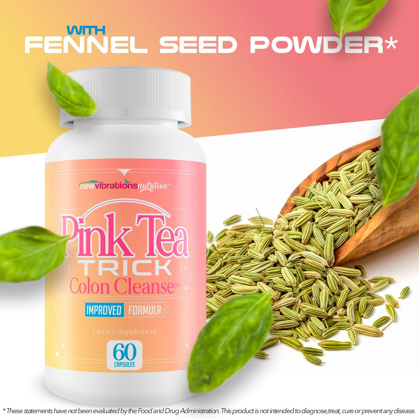 New Vibrations Nutrition Pink Tea Trick Colon Cleanse Capsule 60 Count