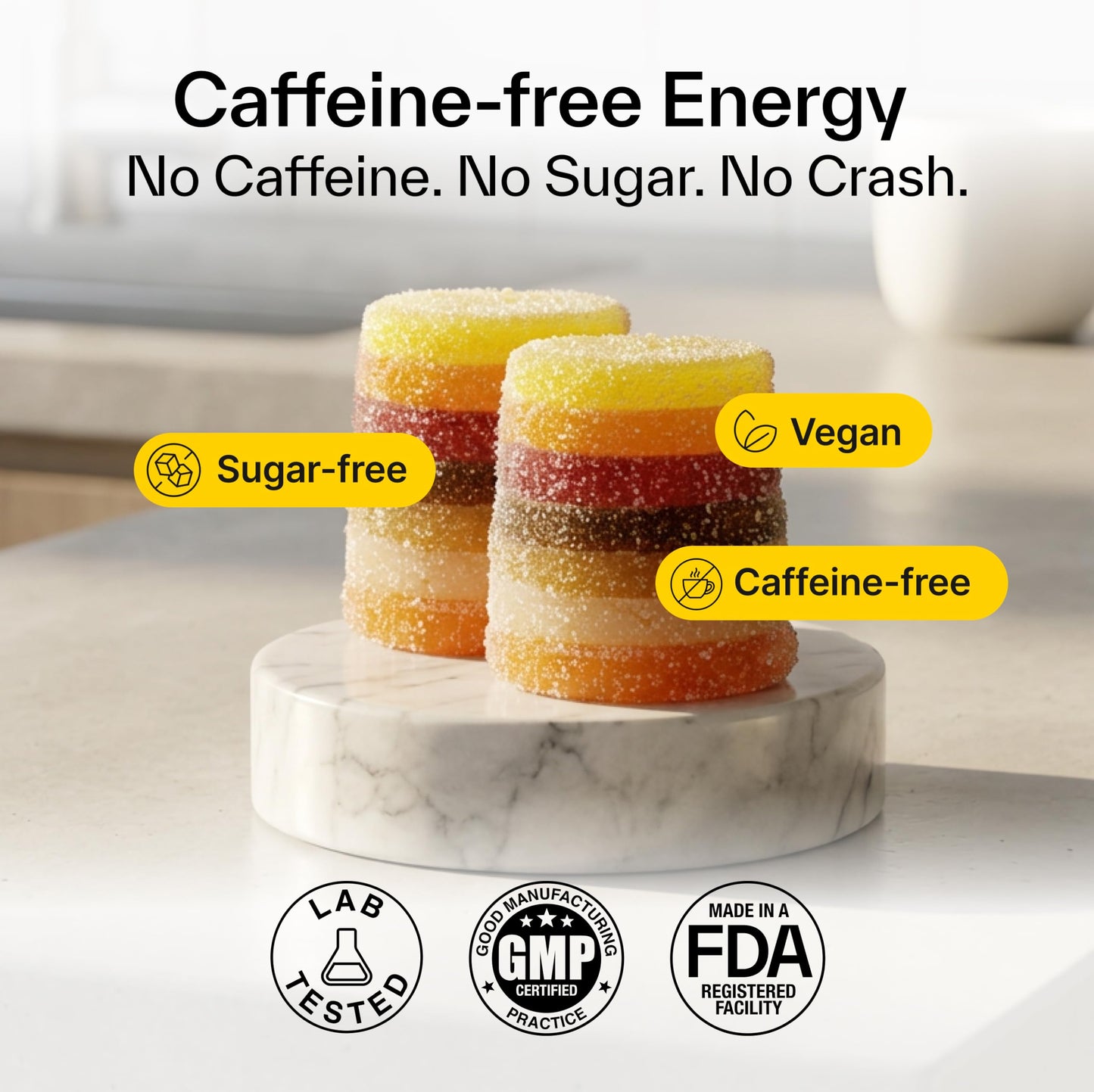 Elo Health Caffeine-Free Energy CoQ10 200mg + B12 & Ginseng, Steady Energy, No Jitters, No Crash, Sugar-Free, Vegan, Non-GMO, 56 Gummies