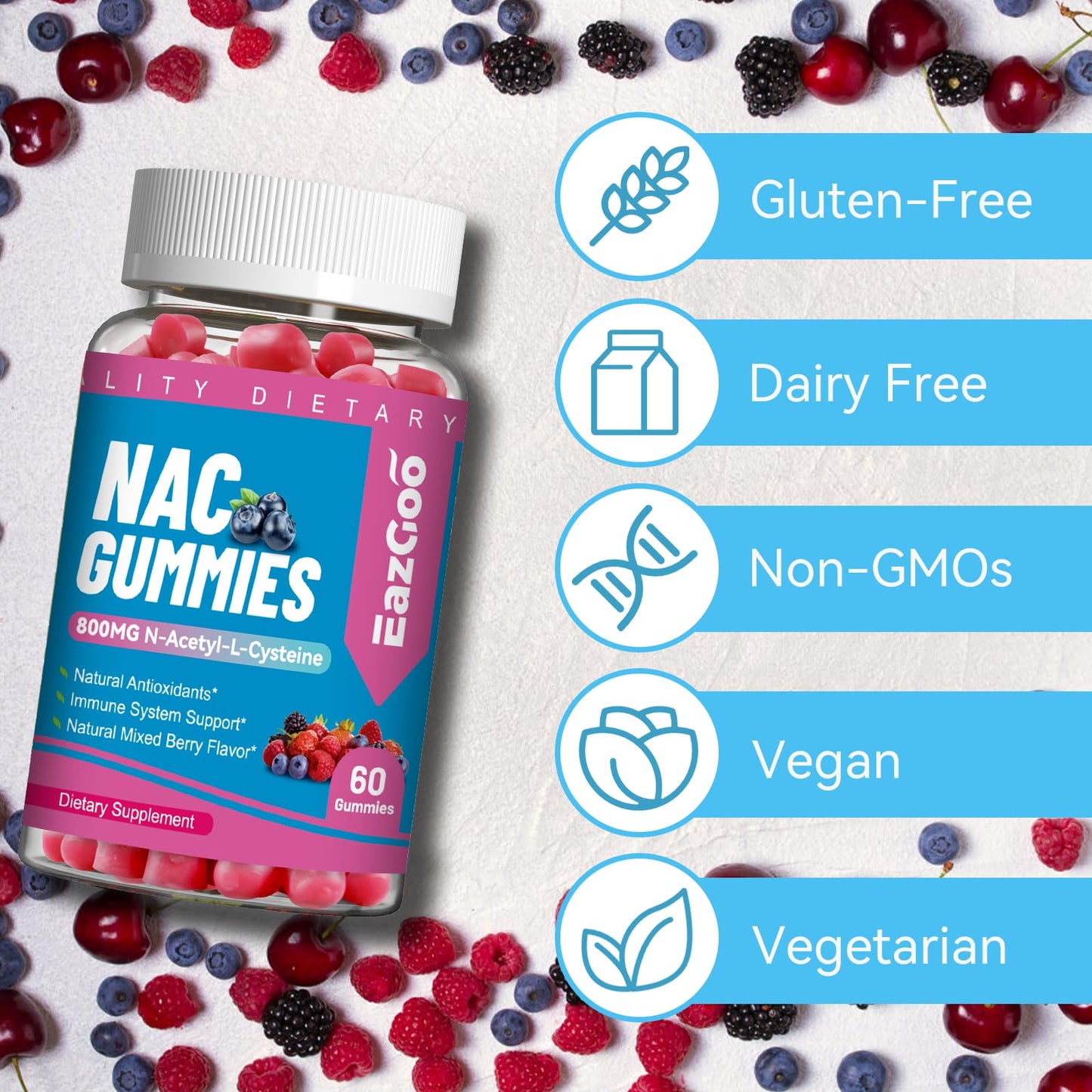 EAZGOO NAC Gummies 800mg, 120 Count