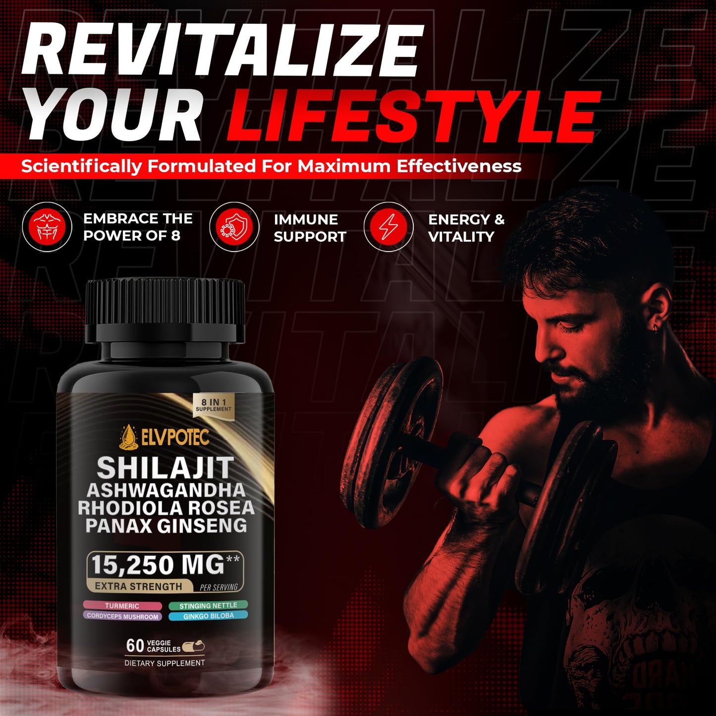 ELVPOTEC Shilajit & Adaptogen Capsule Complex, 60 Capsules