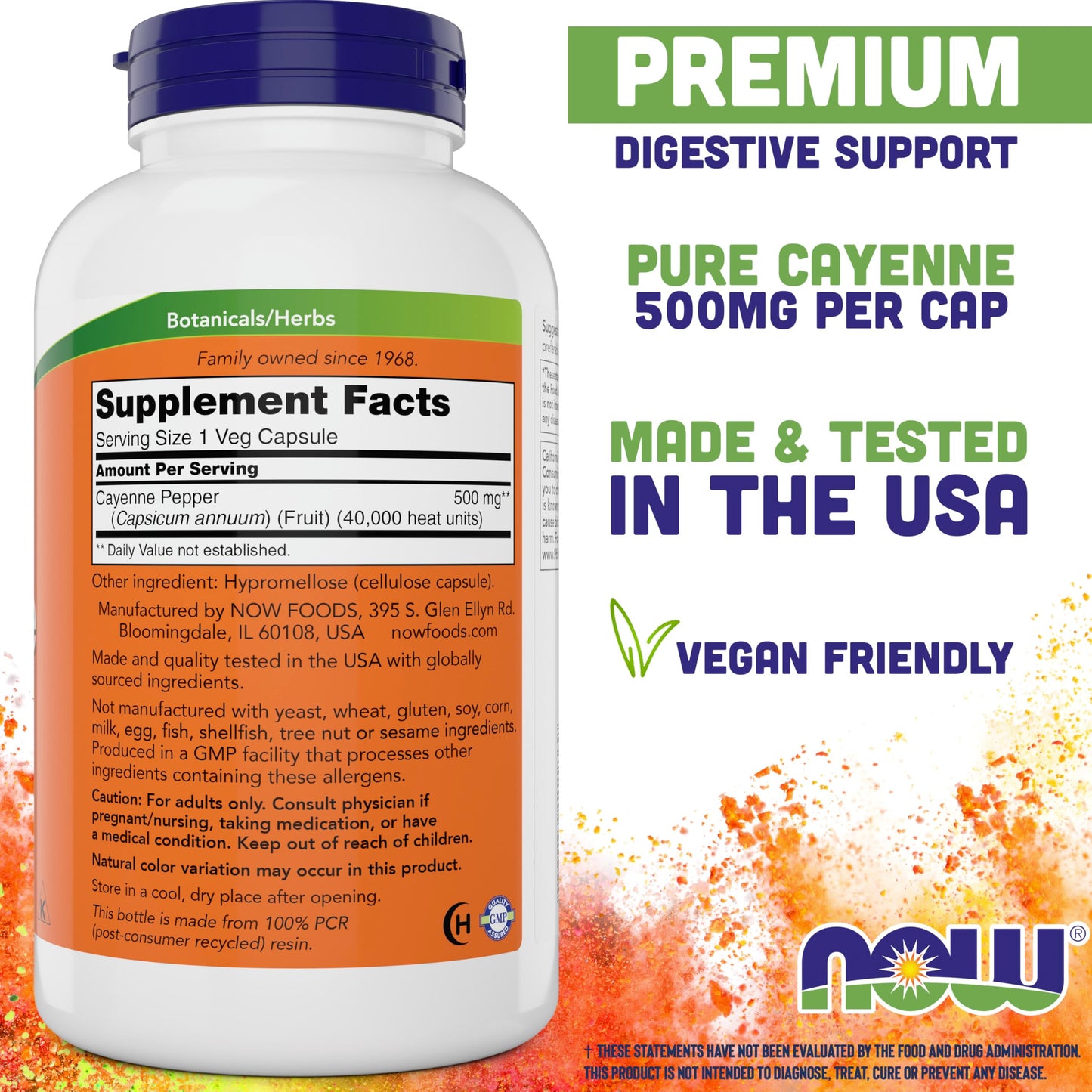 NOW Foods Cayenne 500 mg Capsules, 360 Veg Capsules