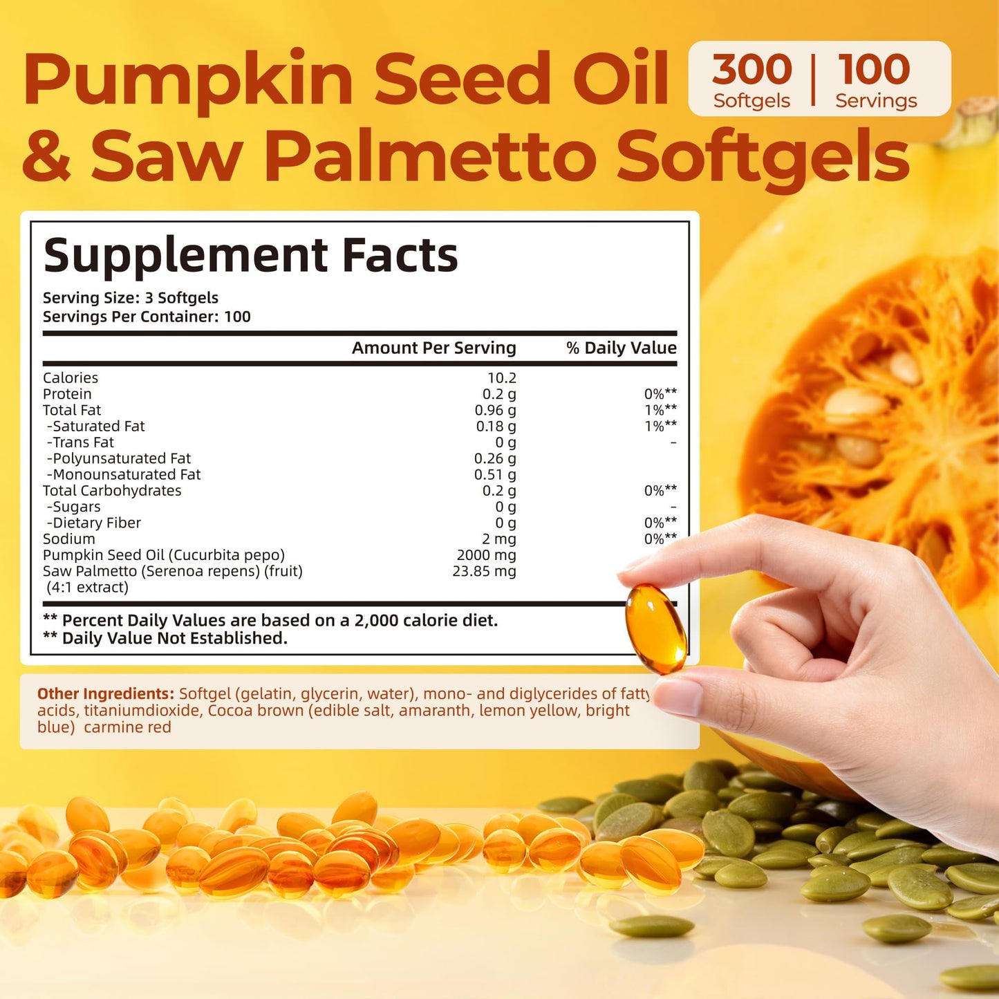 Oneoo Pumpkin Seed Oil 2000mg with Saw Palmetto Softgels, 300 Count