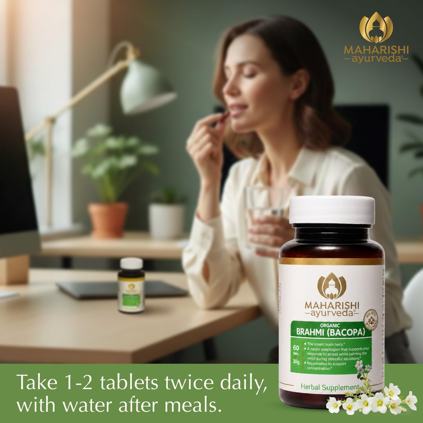 Maharishi Ayurveda Organic Brahmi (Bacopa) 500 mg Tablet, 1 Count