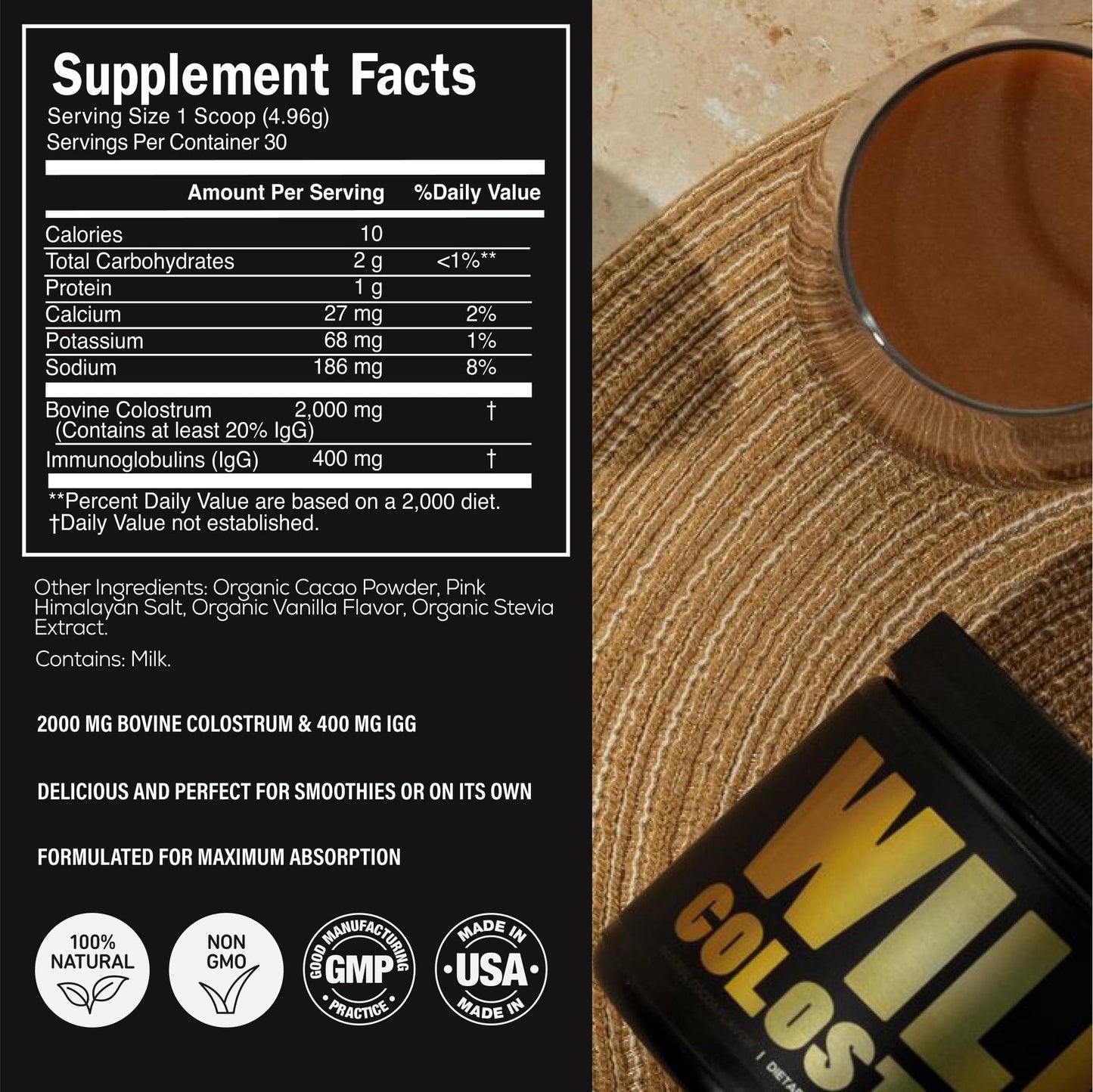 Wild Foods Cocotropic Organic Mushroom Cacao Mix & Colostrum Bundle Powder 21.22 oz
