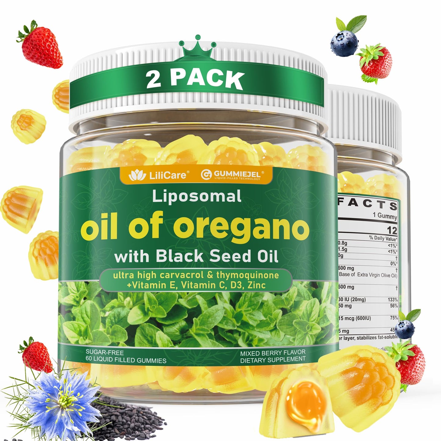 LILICARE Oil of Oregano with Black Seed Oil Gummies, 120 Gummies