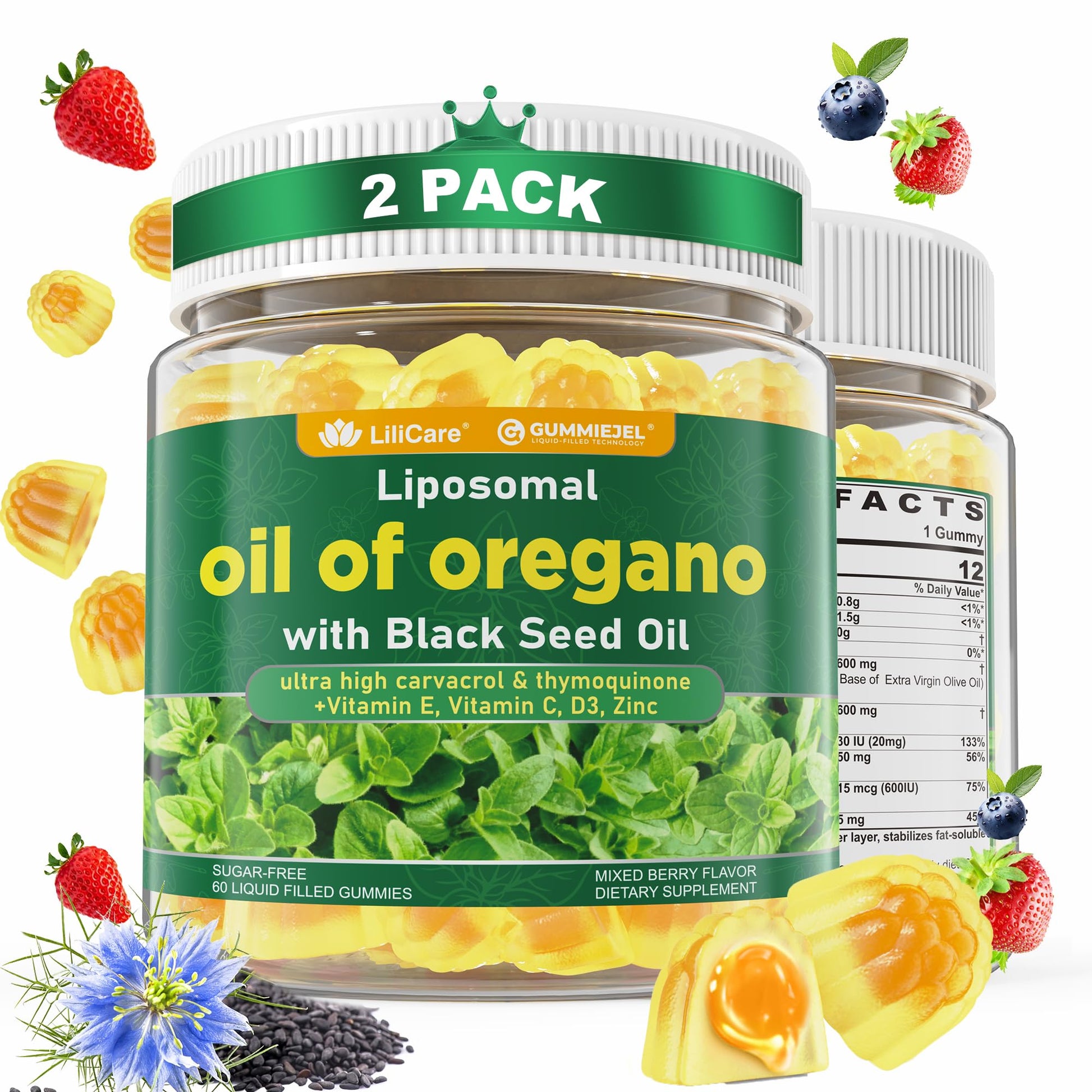 LILICARE Oil of Oregano with Black Seed Oil Gummies, 120 Gummies