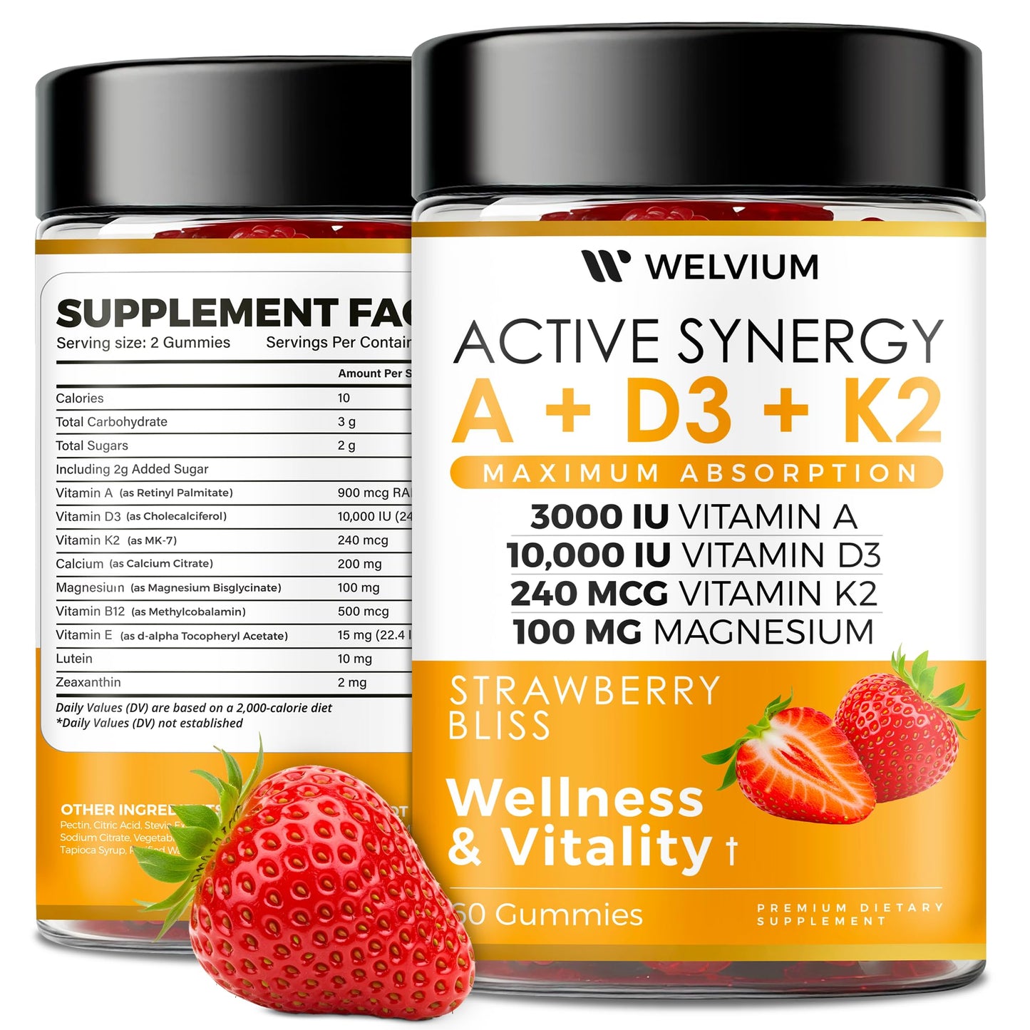 WELVIUM Vitamin D3 K2 Gummies 10000 IU, 60 Count