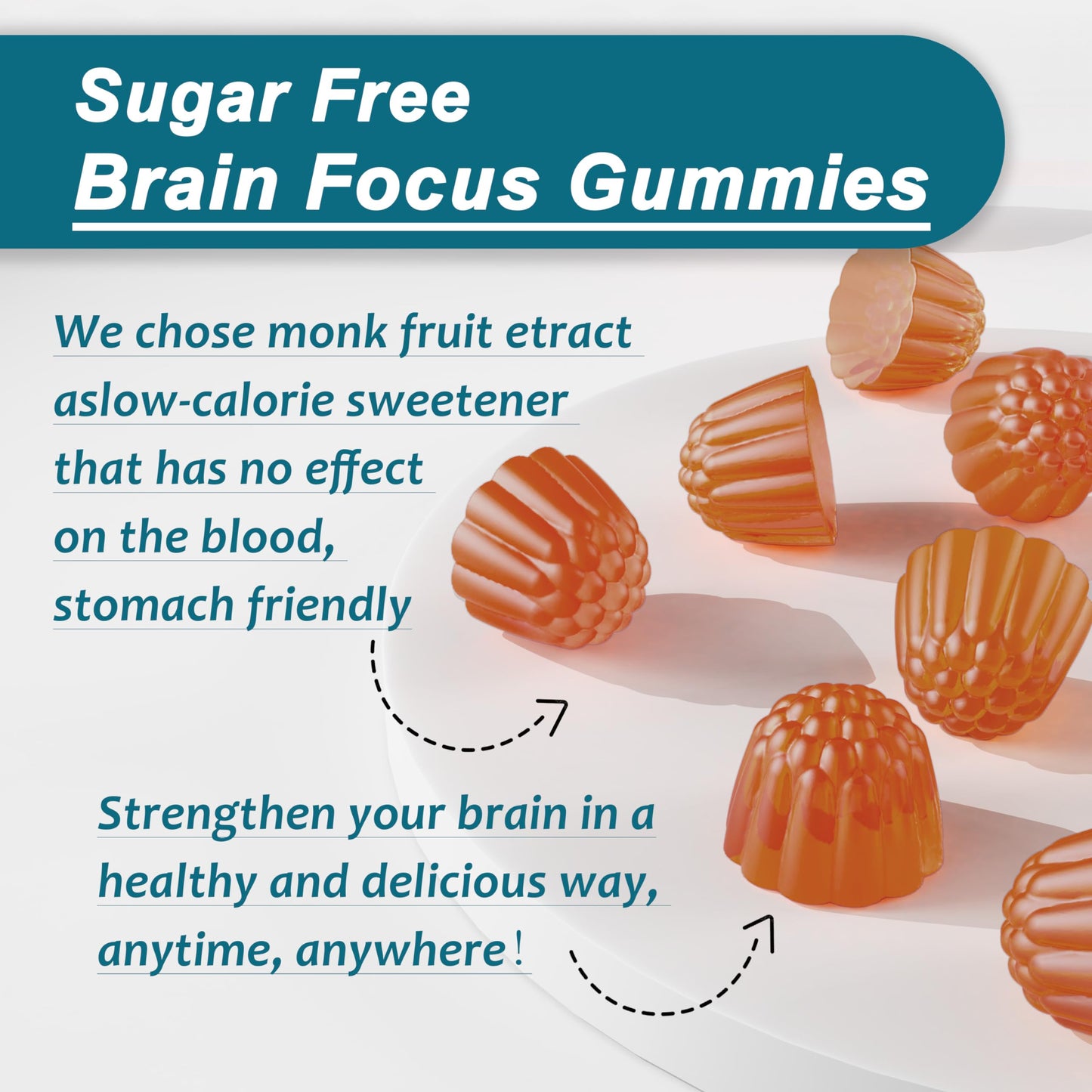NEVISS Sugar Free L-Tyrosine Gummies with L-Theanine 200mg, B6 100mg, B12 500mcg, Brain Health Herbs 300mg with Ginkgo Biloba, Rhodiola Rosea, Lion's Mane for Sustained Focus & Energy, 60 Gummies