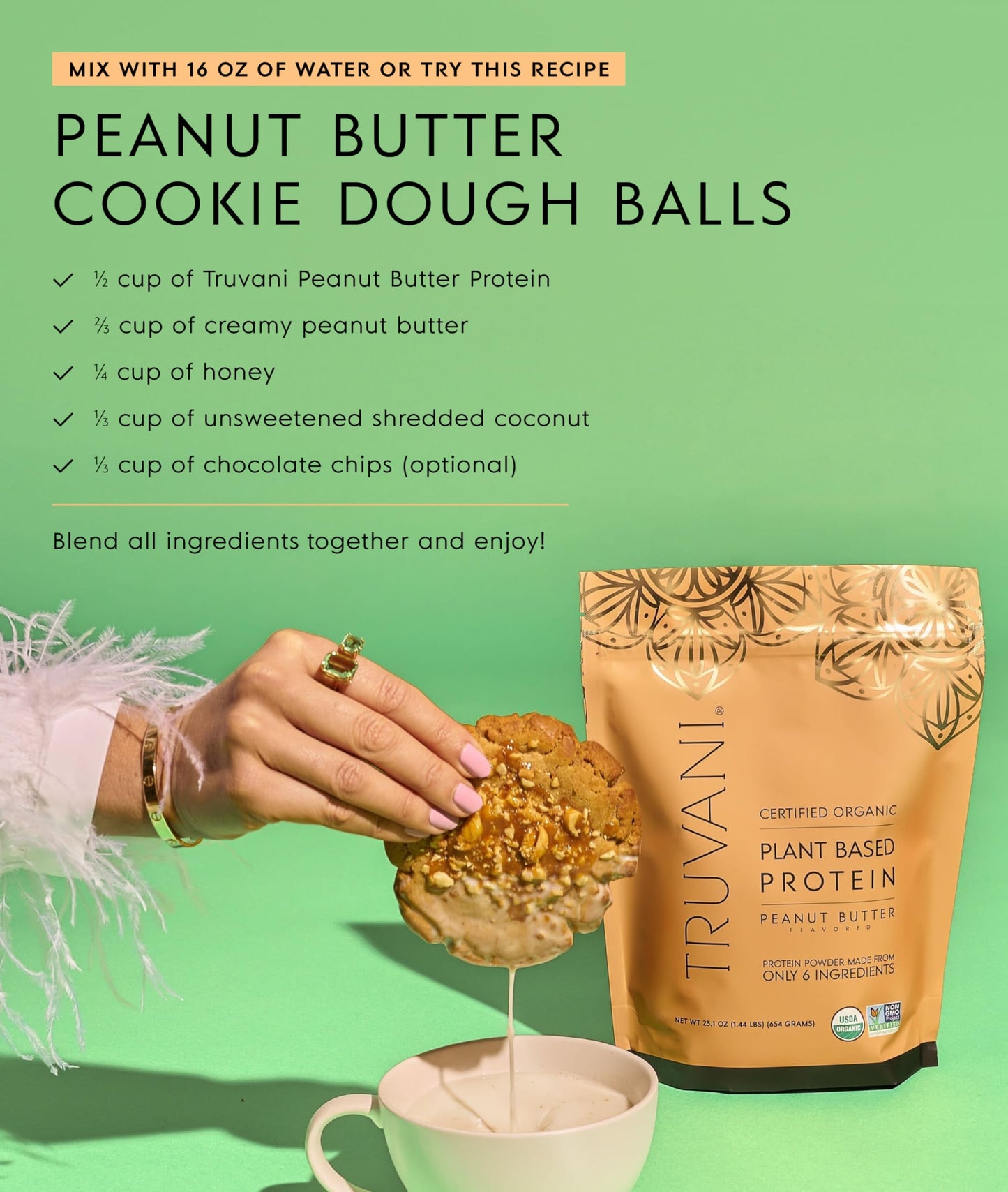 Truvani Vegan Pea Protein Powder, Peanut Butter Flavor, 20 Servings