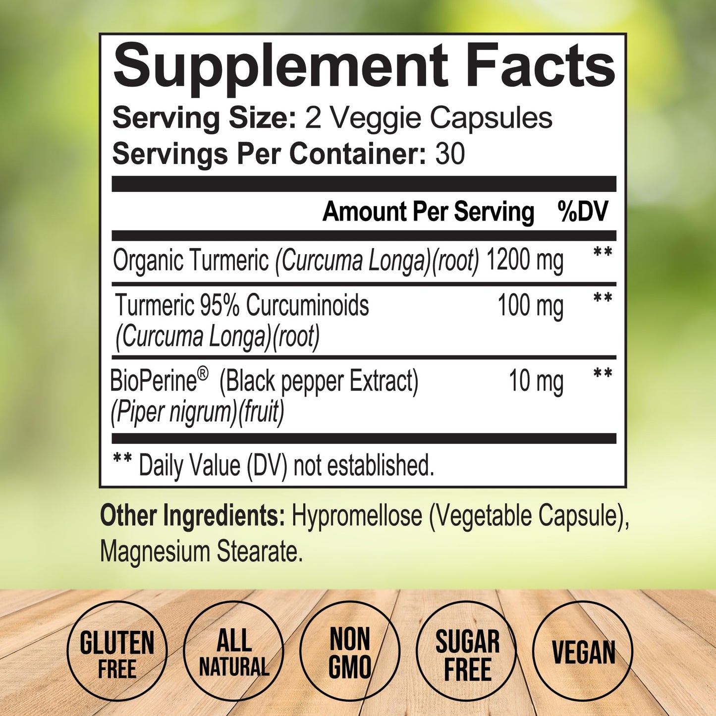 Vitalize Life Organic Turmeric Curcumin Supplement Capsules, 60 Capsules