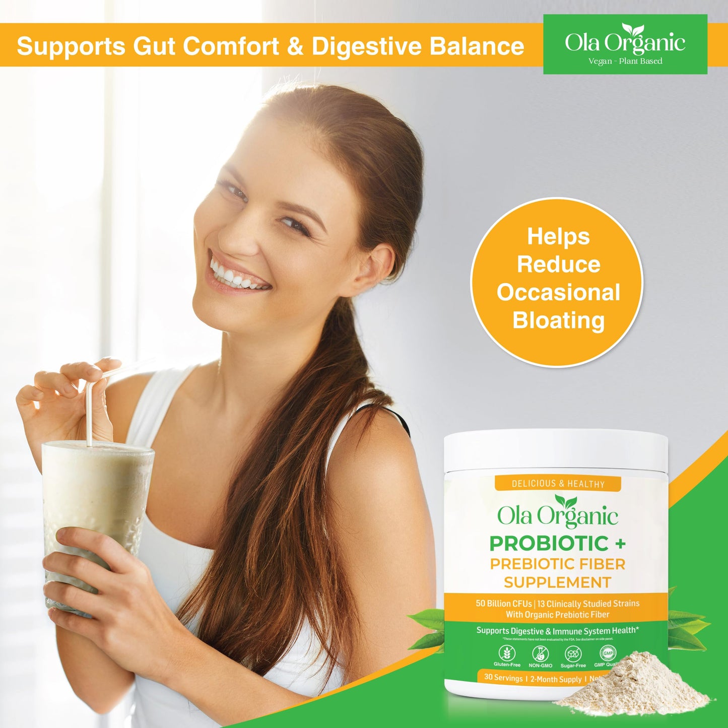 Ola Organic Probiotic Powder with Prebiotics, 10.58 oz