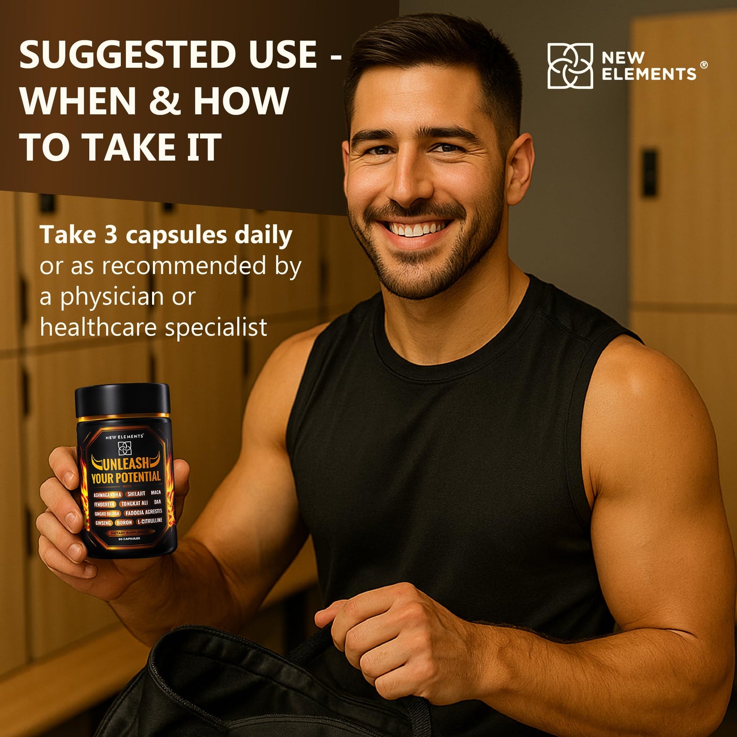 New Elements Natural Testosterone Booster Supplement for Men Capsule 90 Count