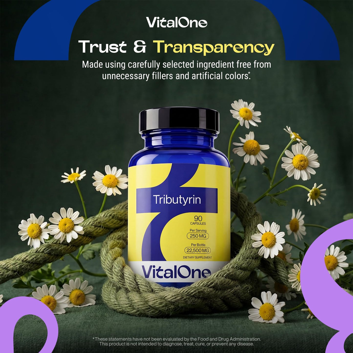 VitalOne Tributyrin 250 mg Capsule Supplement for Daily Use, 90 Capsules