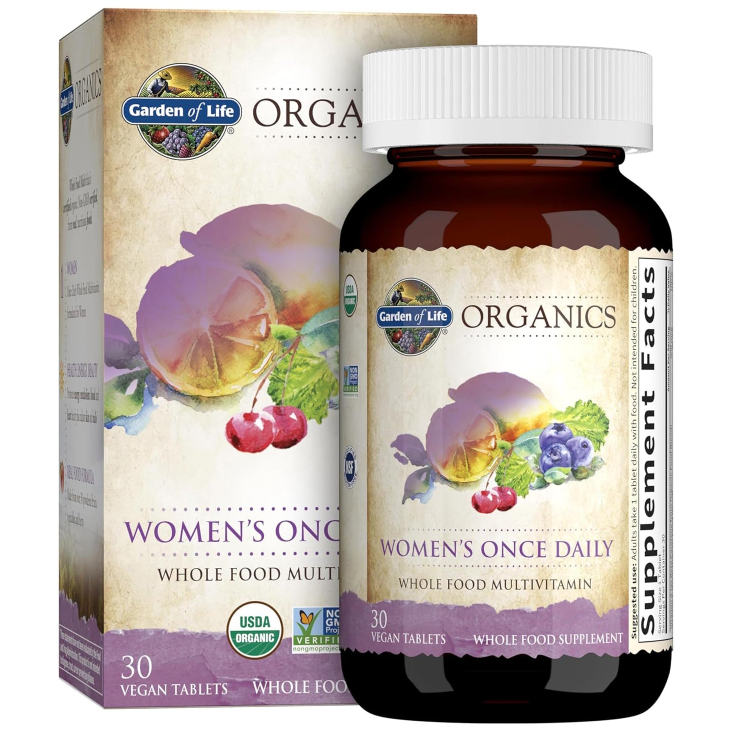 Garden of Life Organics Multivitamin for Women - Women's Once Daily Multi - Whole Food Multivitamin with Iron, Biotin, Vegan Organic Women's Multivitamin for Health, Energy Hair Skin and Nails Tablet, 30 Tablets