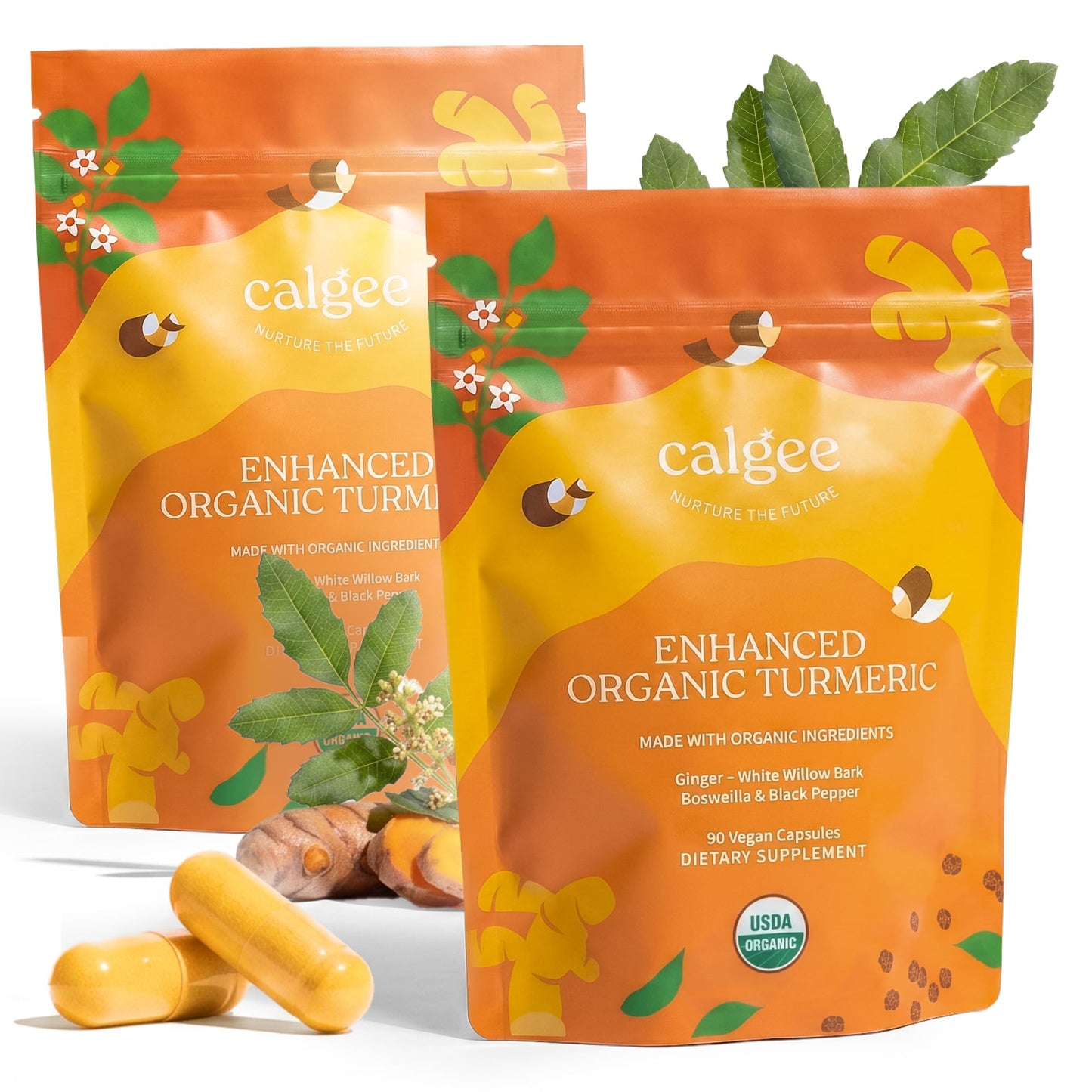 Calgee Organic Turmeric Curcumin Supplement Capsules, 180 Capsules