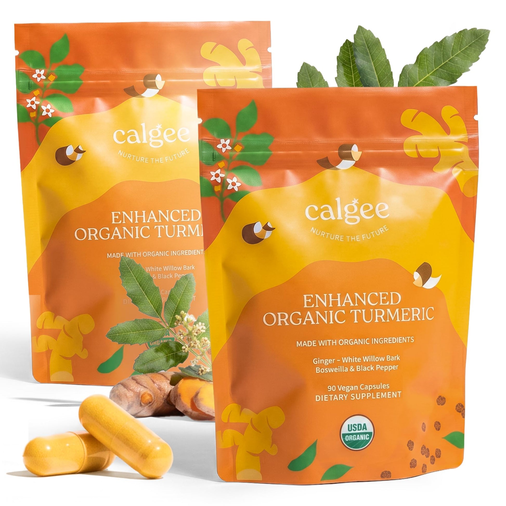 Calgee Organic Turmeric Curcumin Supplement Capsules, 180 Capsules