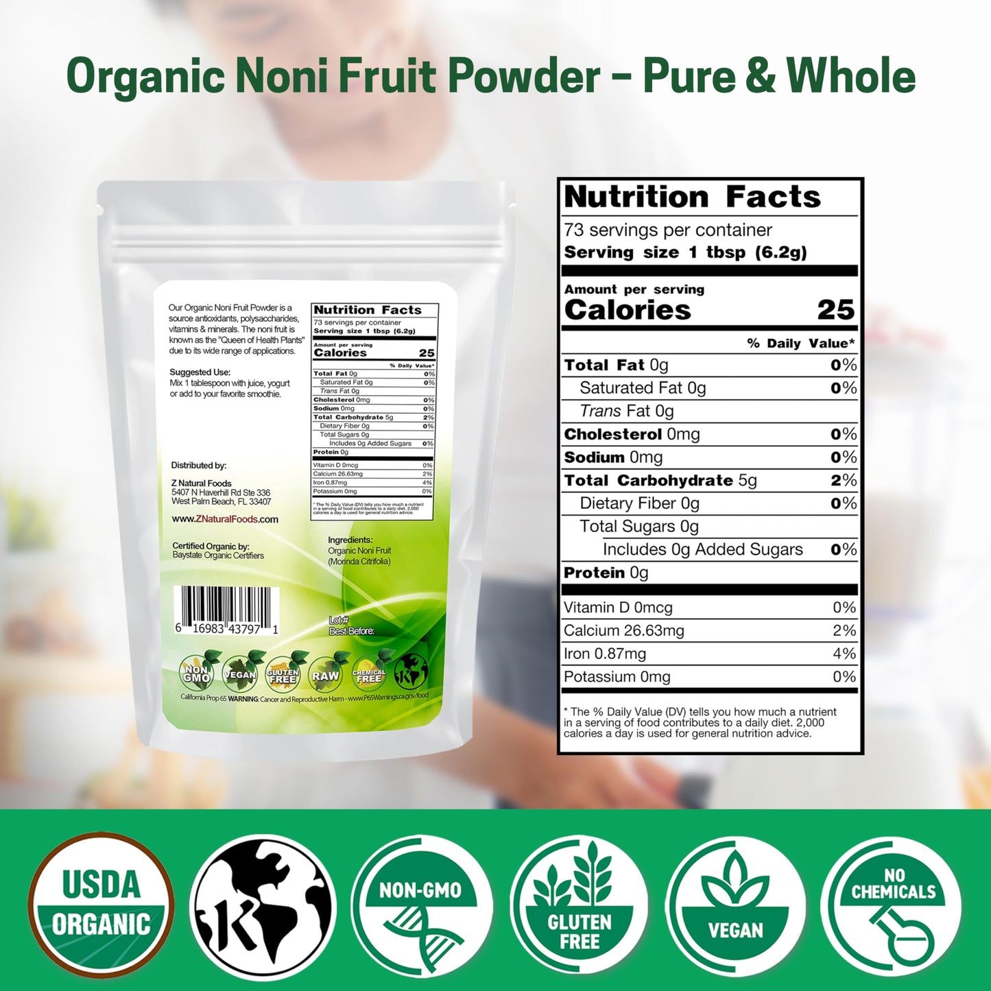 Z Natural Foods Noni Fruit Powder, 16 Ounce