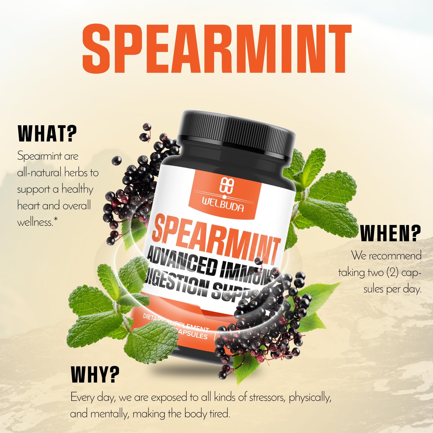 WELBUDA 1000mg Spearmint Capsules, 90 Count
