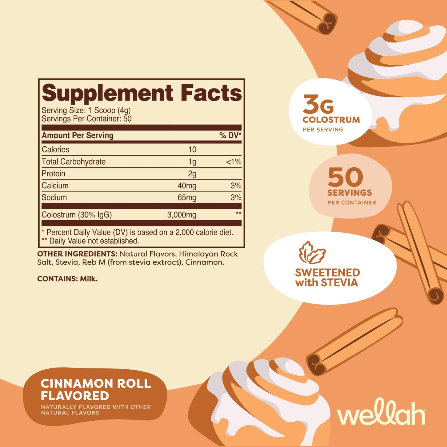 Wellah Colostrum Powder (Cinnamon Roll) 7.1 Ounce