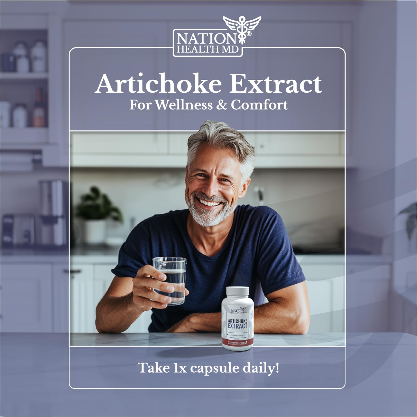NATION HEALTH MD Artichoke 500 mg Natural Artichoke Extract for Liver Health Capsules 30 Count