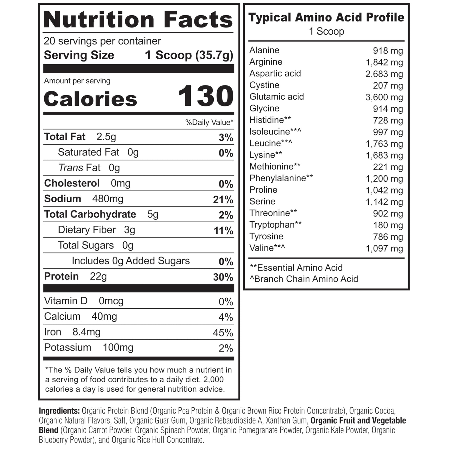 NATURELO Plant Protein Powder, Chocolate, 20 Servings