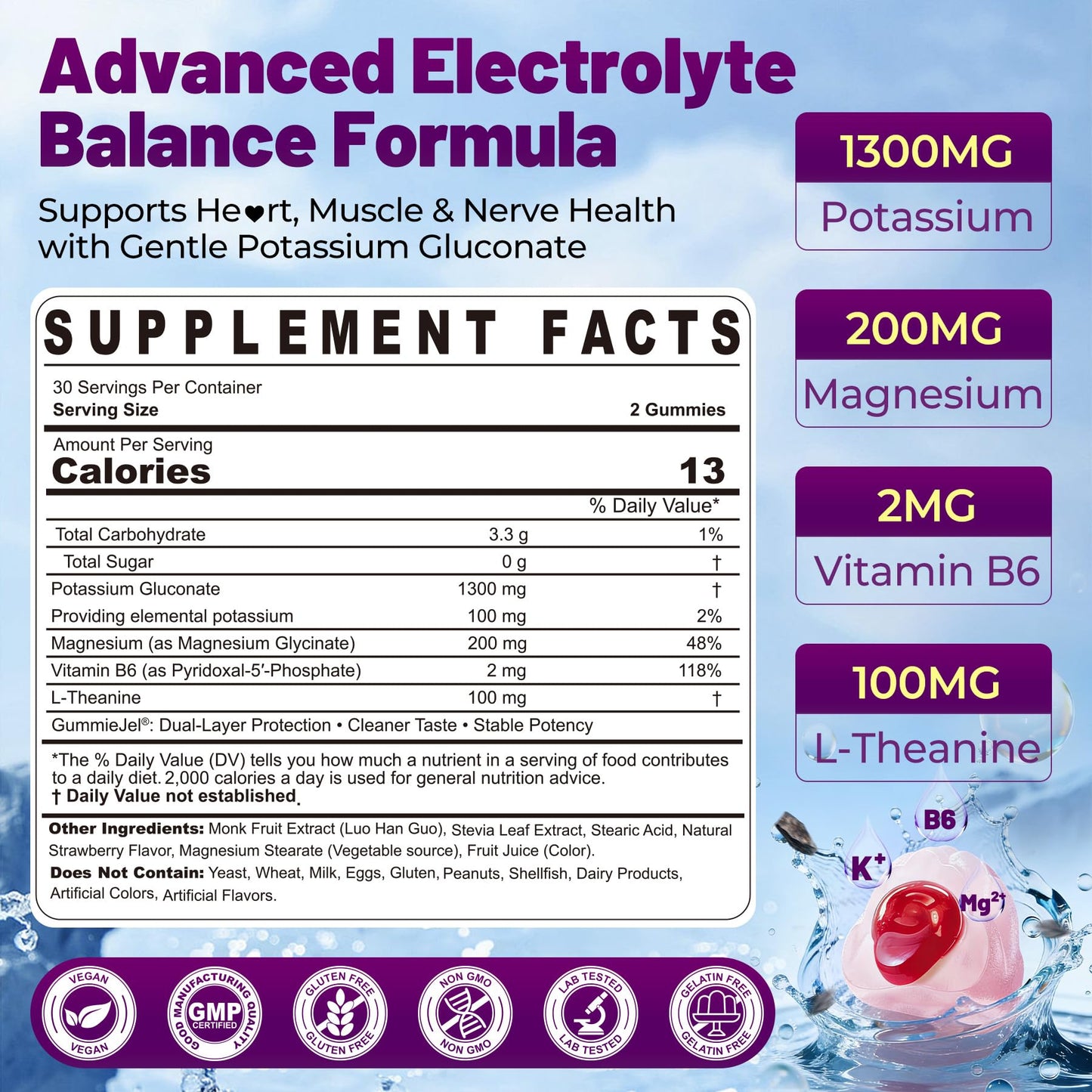 NEVISS Potassium Gluconate Gummies 1300mg, 60 Count