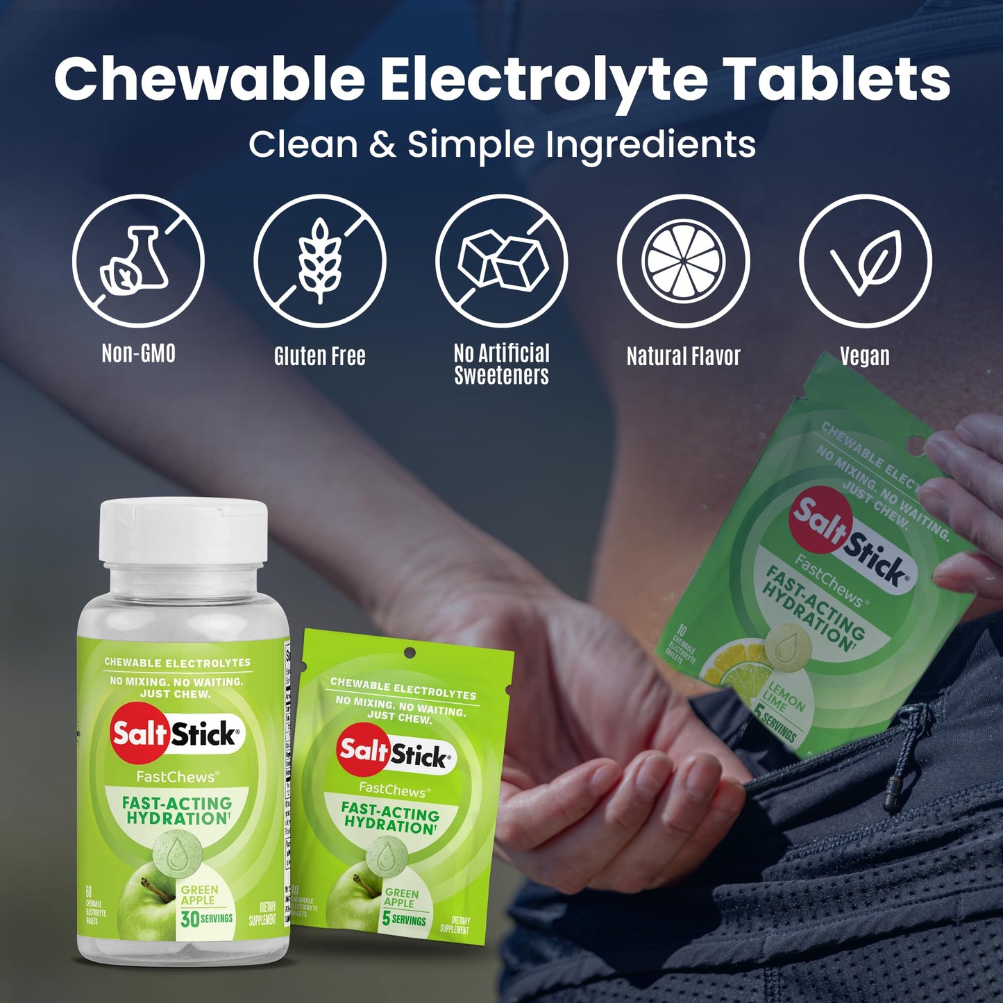 SaltStick Electrolyte FastChews Chewable Tablets, 60 Count