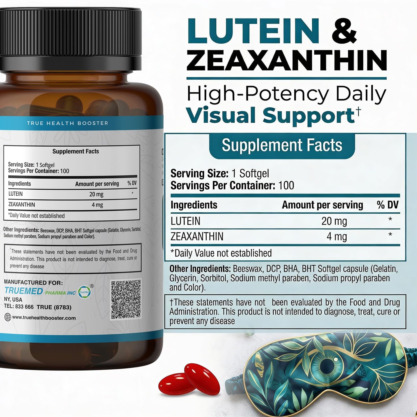 TRUEMED Lutein 20mg with Zeaxanthin 4mg Softgels, 100-count