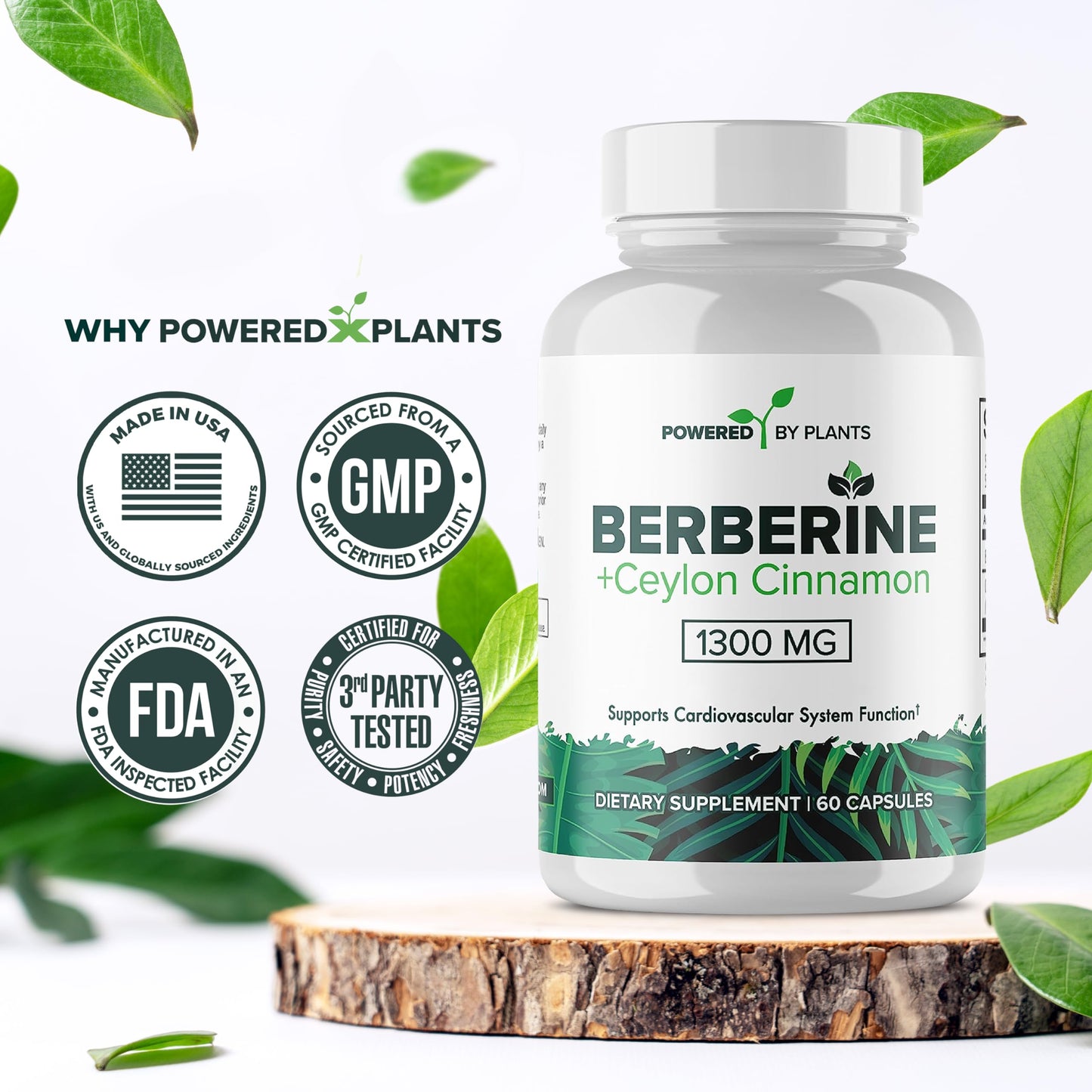 POWERED X PLANTS Berberine with Cinnamon Supplement Capsule, 300 Capsules