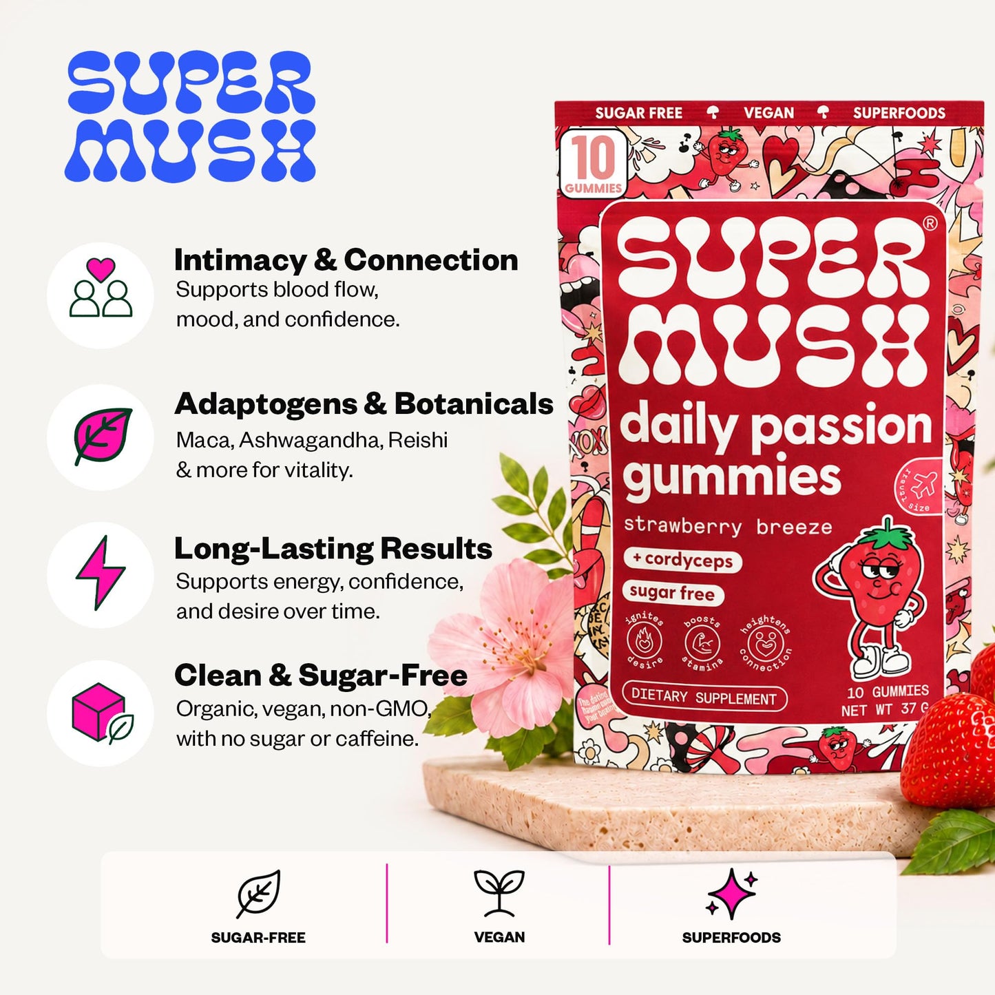 SuperMush Daily Passion Gummies 10 Count