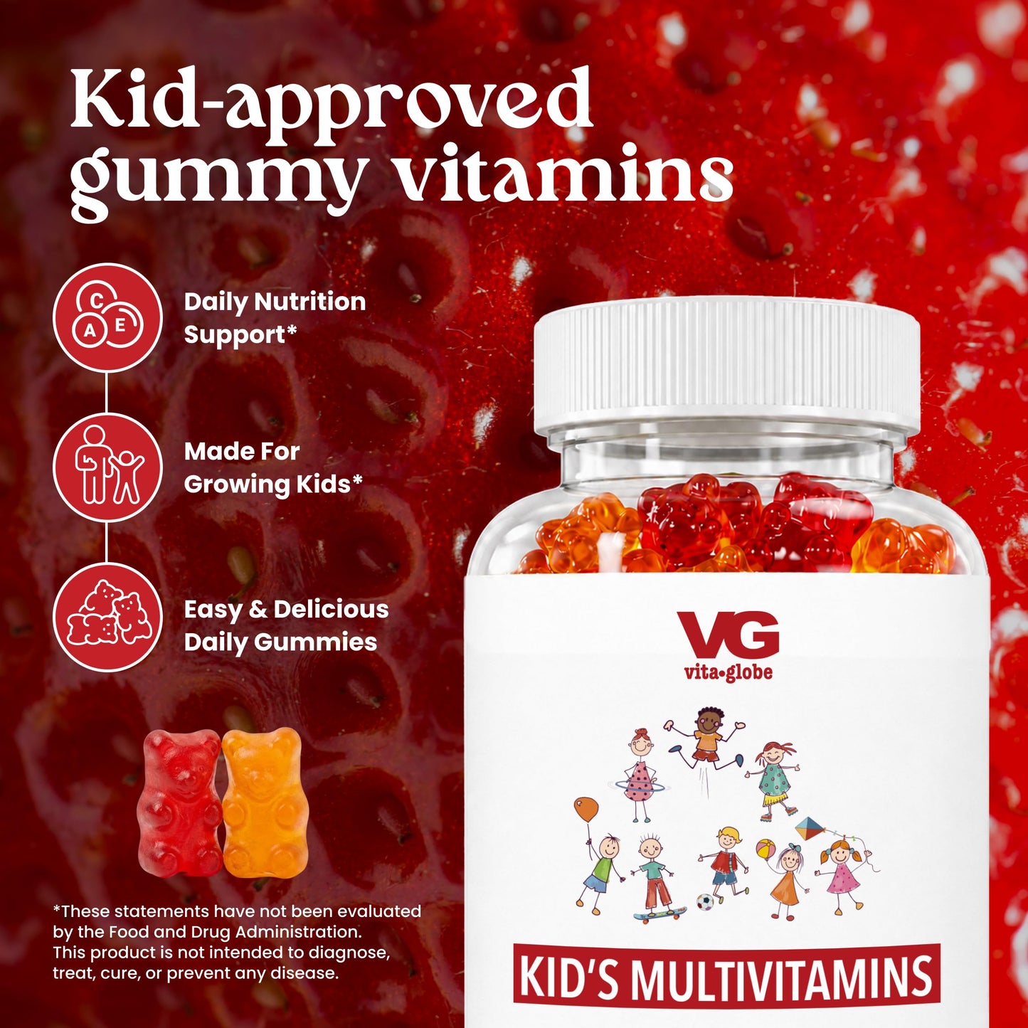 VITA GLOBE Elderberry Gummies with Vitamin C, Zinc, Immune Support Vegan, 60 Count