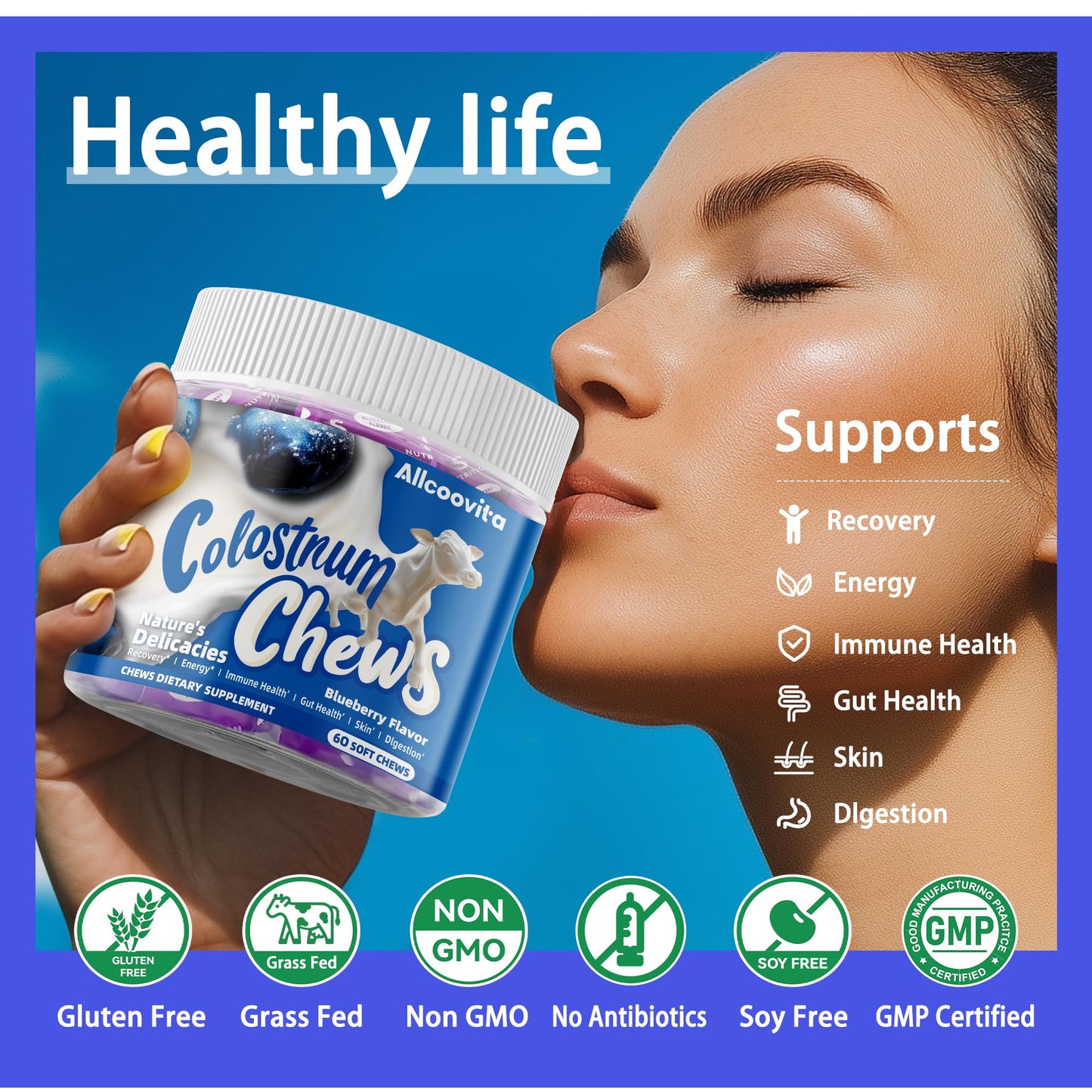 Allcoovita Bovine Colostrum Soft Chews, 60 Servings