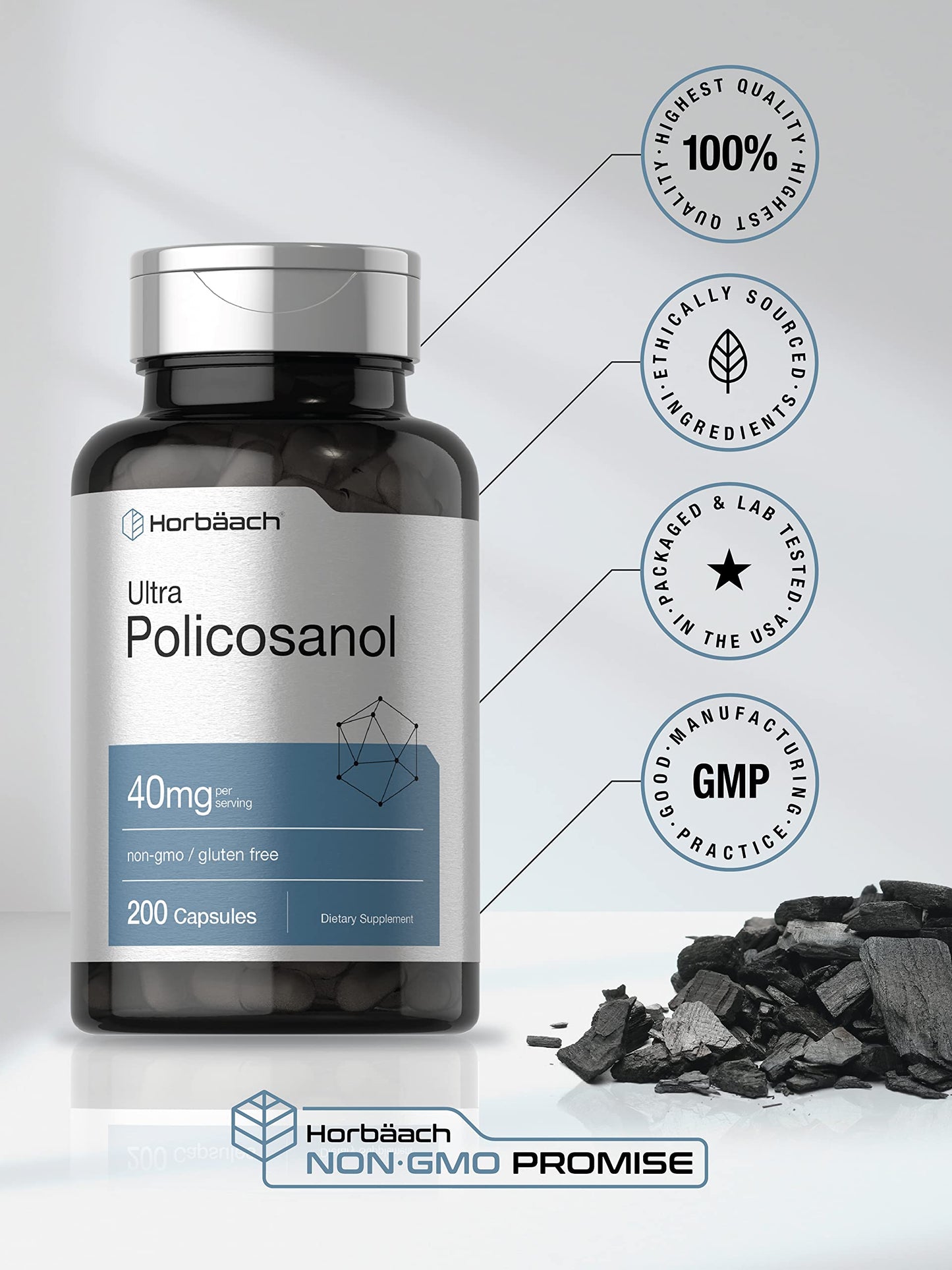 Horbäach Policosanol 40mg Capsule, 200 Count