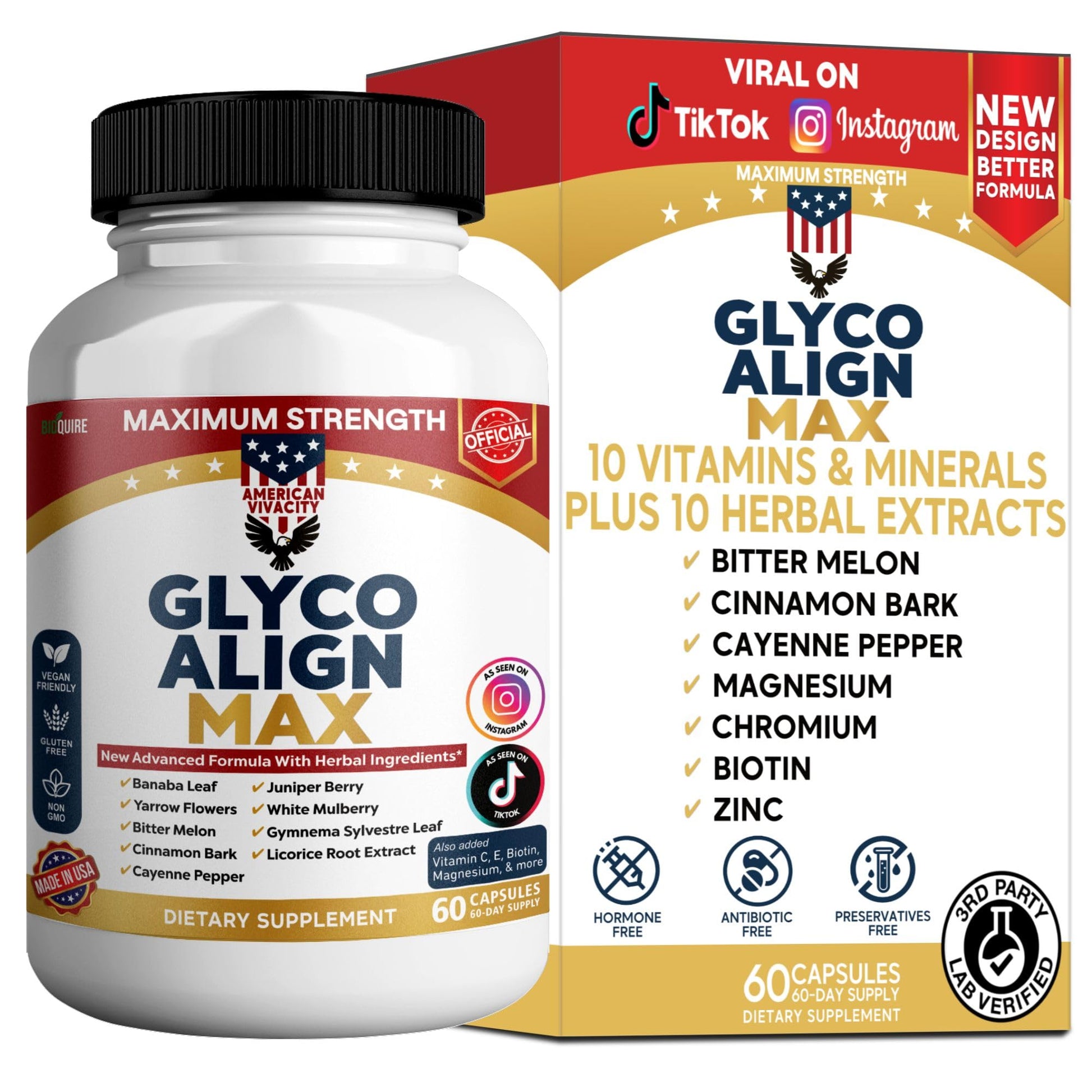 BIOQUIRE Glyco Align Max Maximum Strength Blood Sugar Support Supplement 60 Capsules