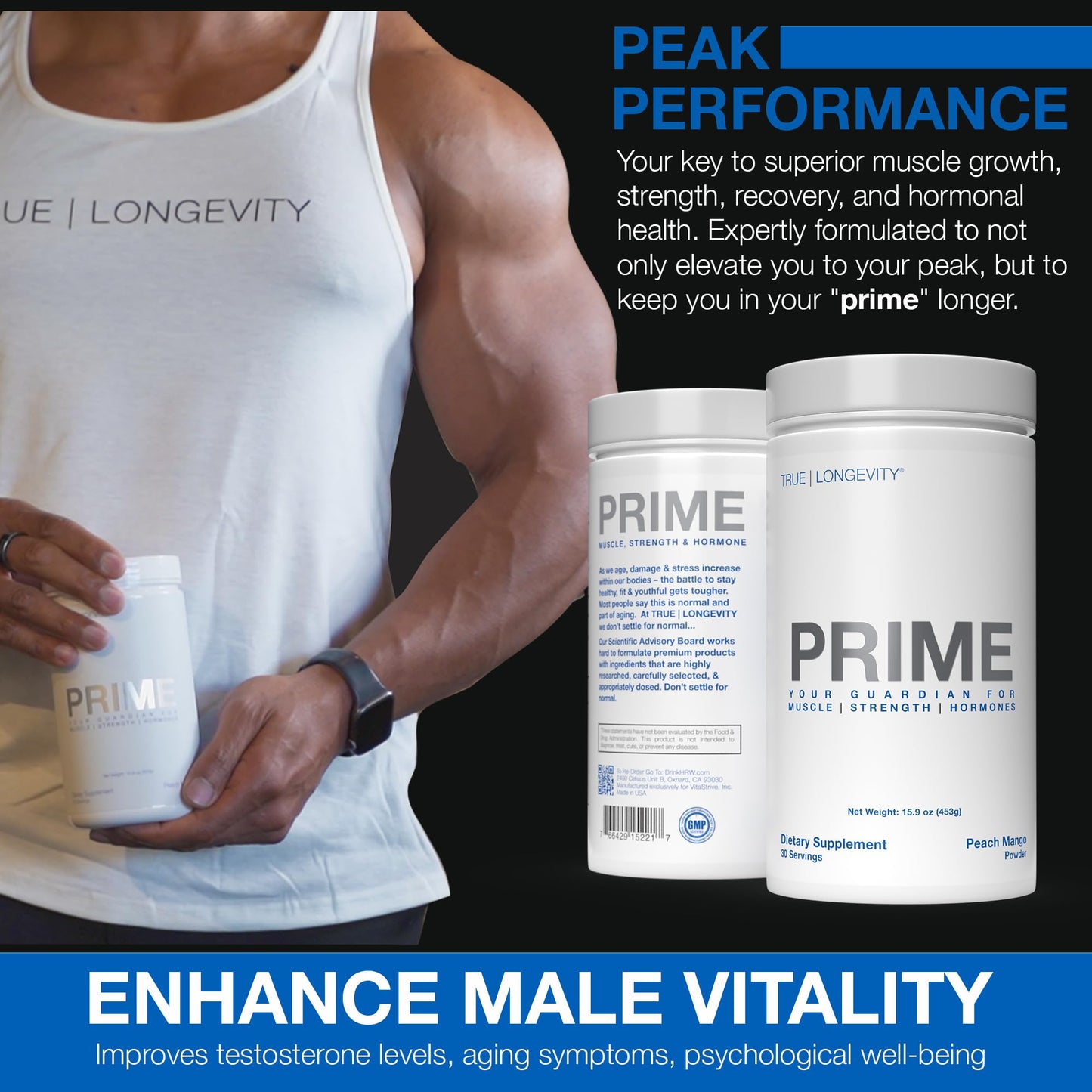 DRINK HRW Prime Men’s Health Supplement with Creatine + GAA Pro, Powder, 15.9 oz
