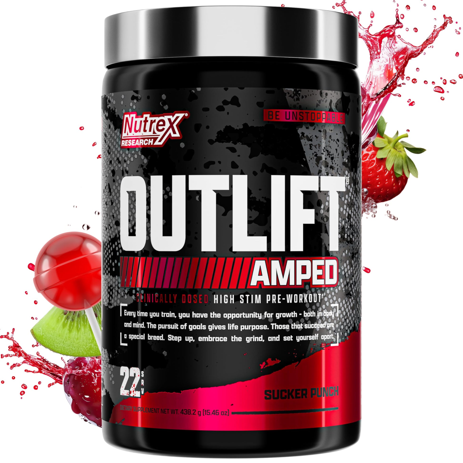 Nutrex Research OUTLIFT Amped Max Dosed High Stim Pre Workout Powder 15.7 oz
