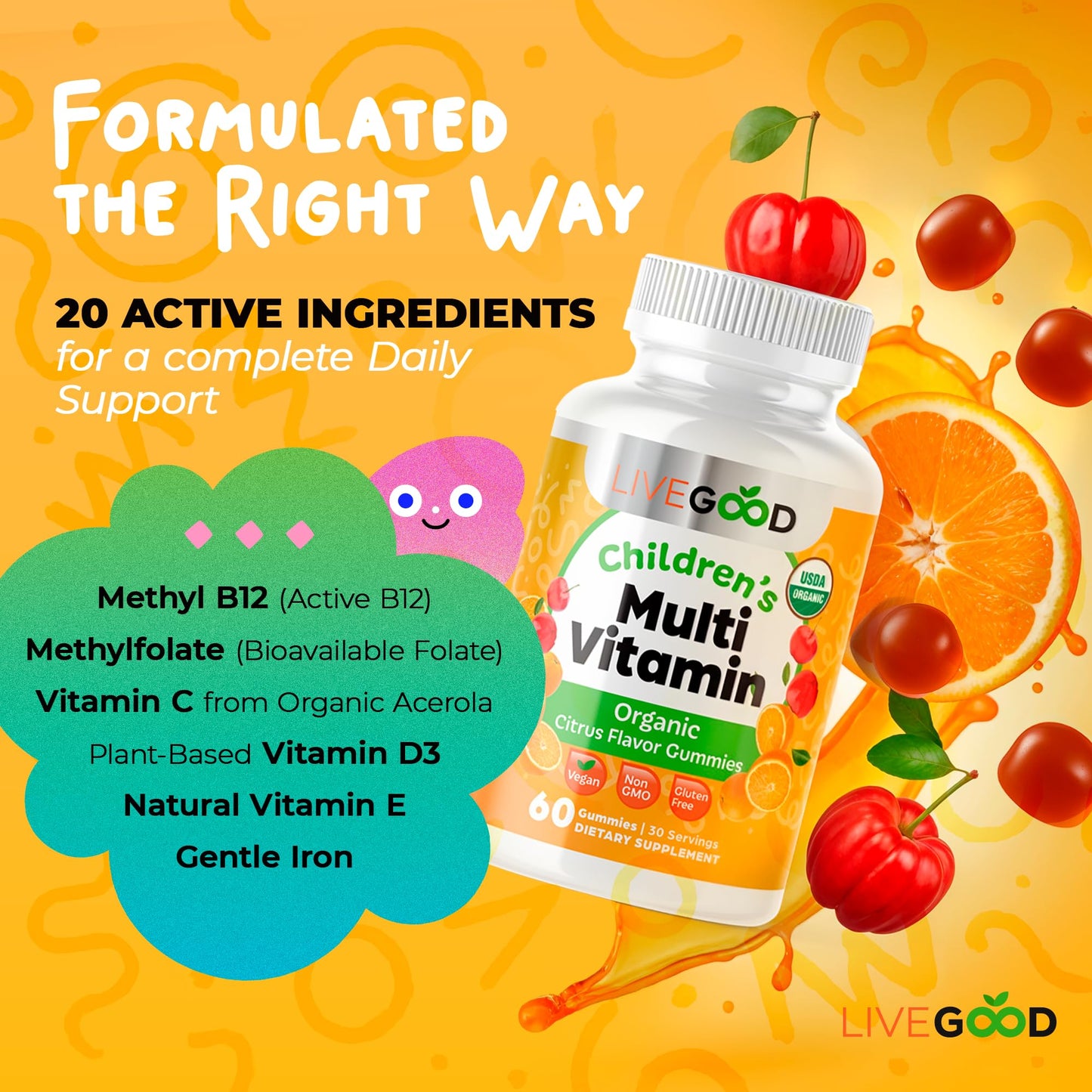 LIVEGOOD Organic Children's Multivitamin Gummies 60 Count