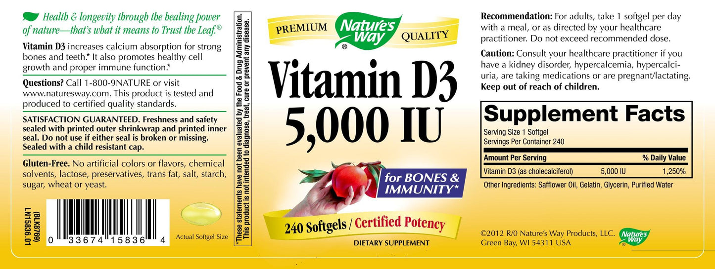 Nature's Way Vitamin D3 5000IU Softgels 240