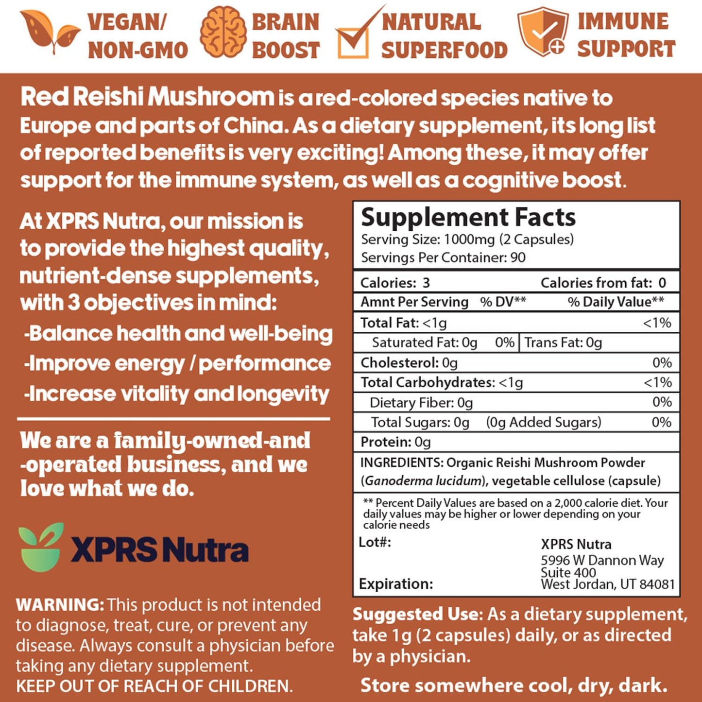XPRS Nutra Reishi Mushroom Capsules, 180 Capsules