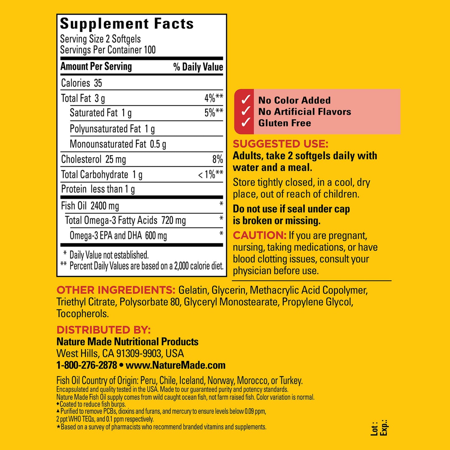 Nature Made Burp Less Fish Oil Omega 3 Softgels 200 Softgels