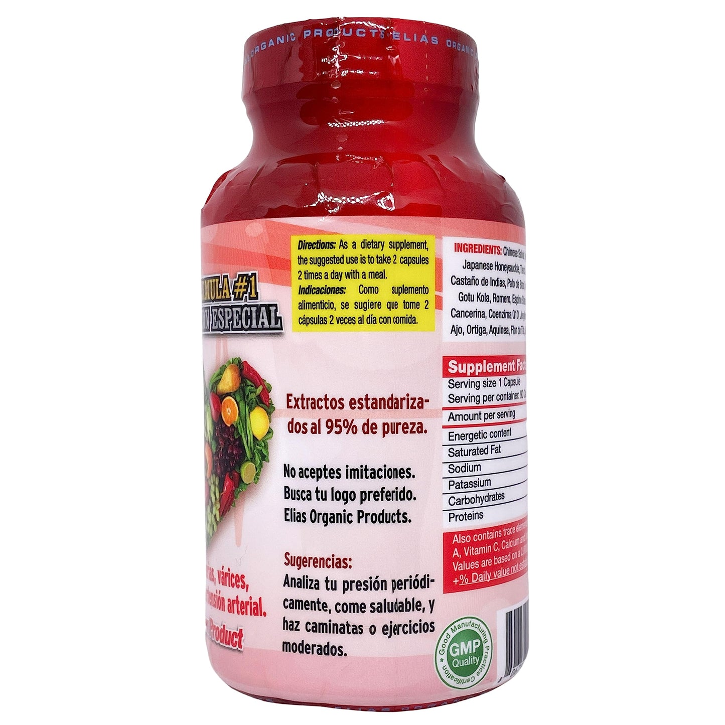 Elias Organic Products Presion Alta Chinese Salvia Gynostemma AJO Castno de Indias Capsule 90 Count
