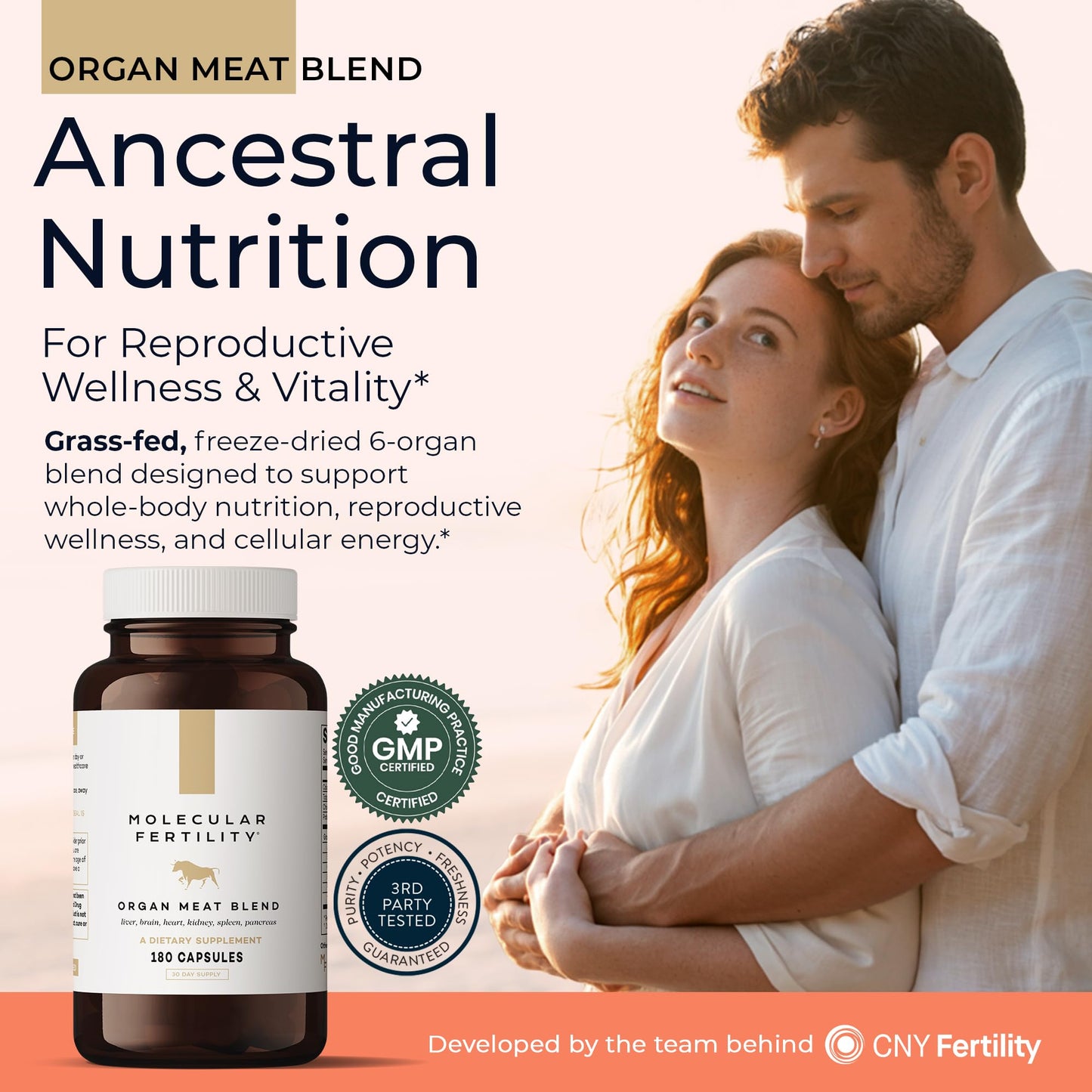 Molecular Fertility Beef Organ Complex - Pasture-Raised, Grass Fed Beef Liver, Brain, Heart, Spleen, Pancreas Blend, Healthy Hormone Balance and Fertility Supplement for Women and Men, 180 Capsules