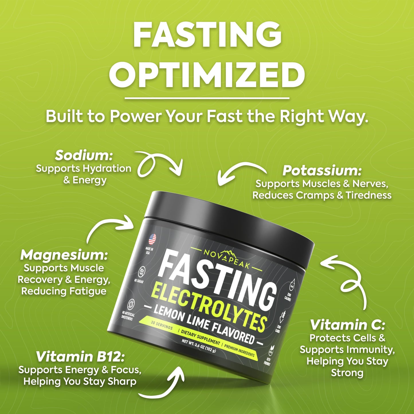 NovaPeak Fasting Electrolytes Powder, 3.6 Ounce