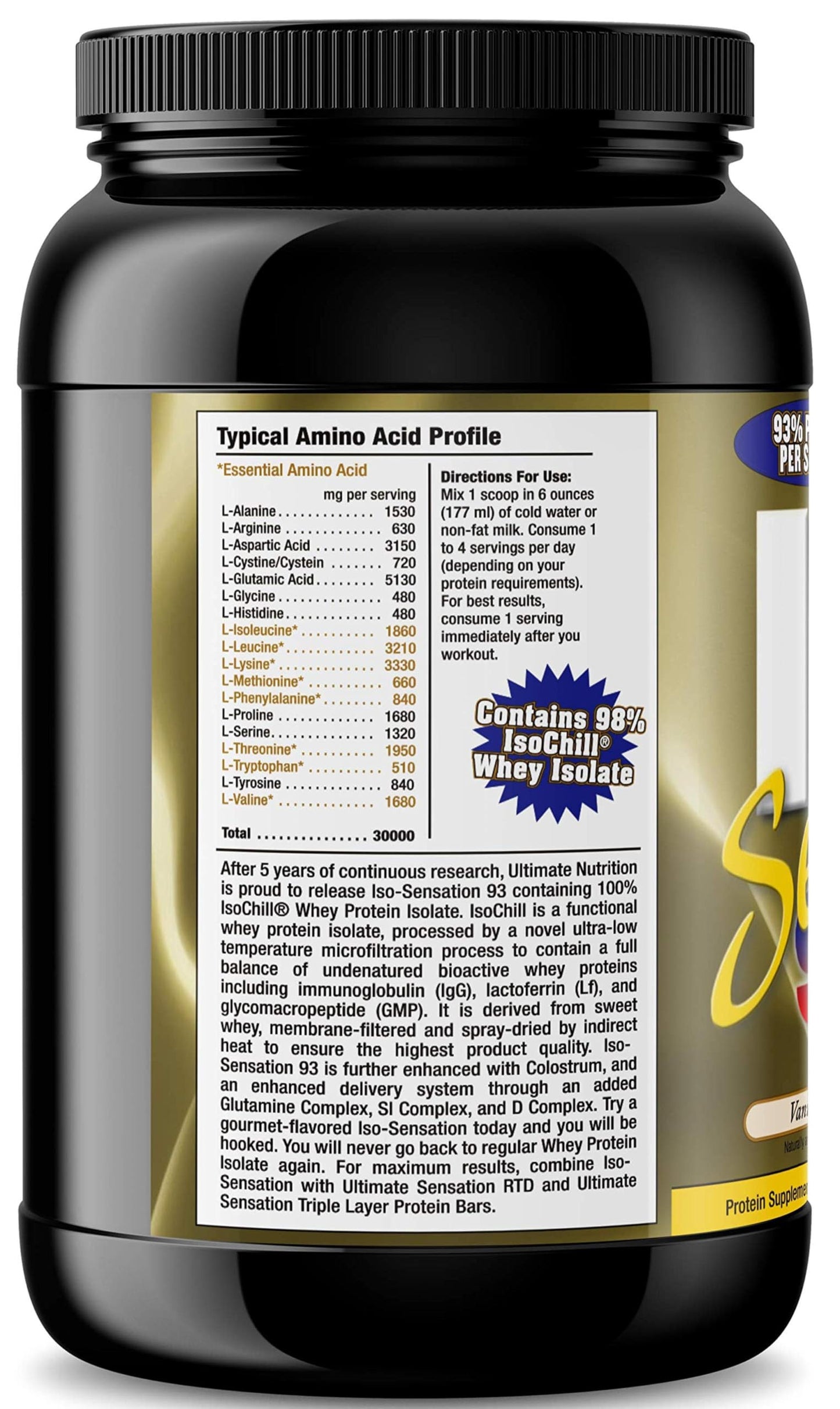 Ultimate Nutrition ISO Sensation 93 Whey Isolate Powder Vanilla Bean, 32 Servings